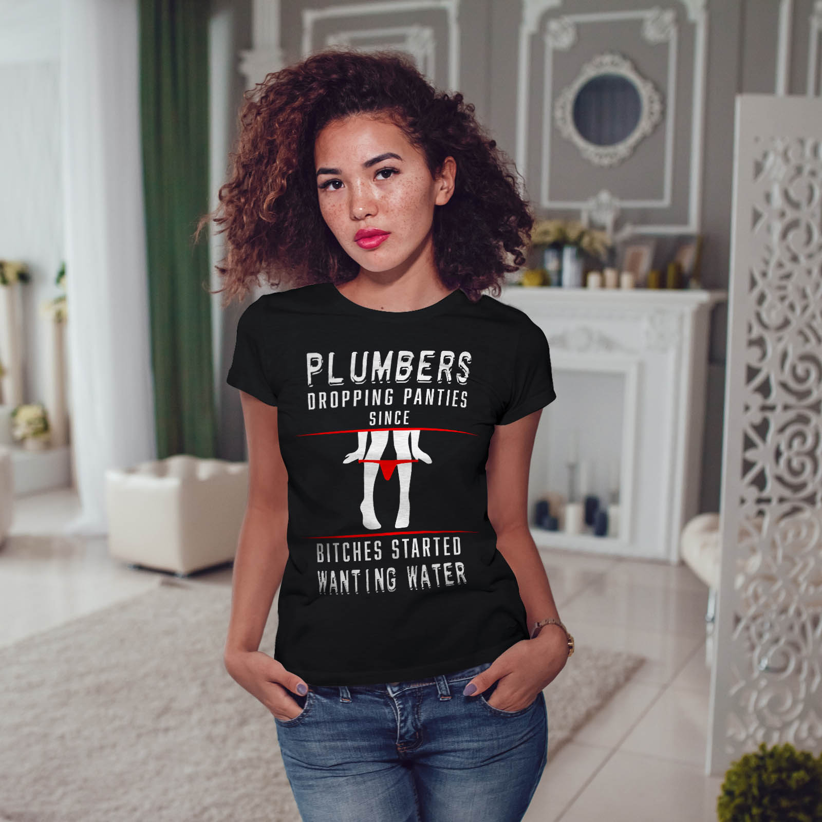 Wellcoda Plumber Dropping Panties Womens T Shirt Funy Casual Design 