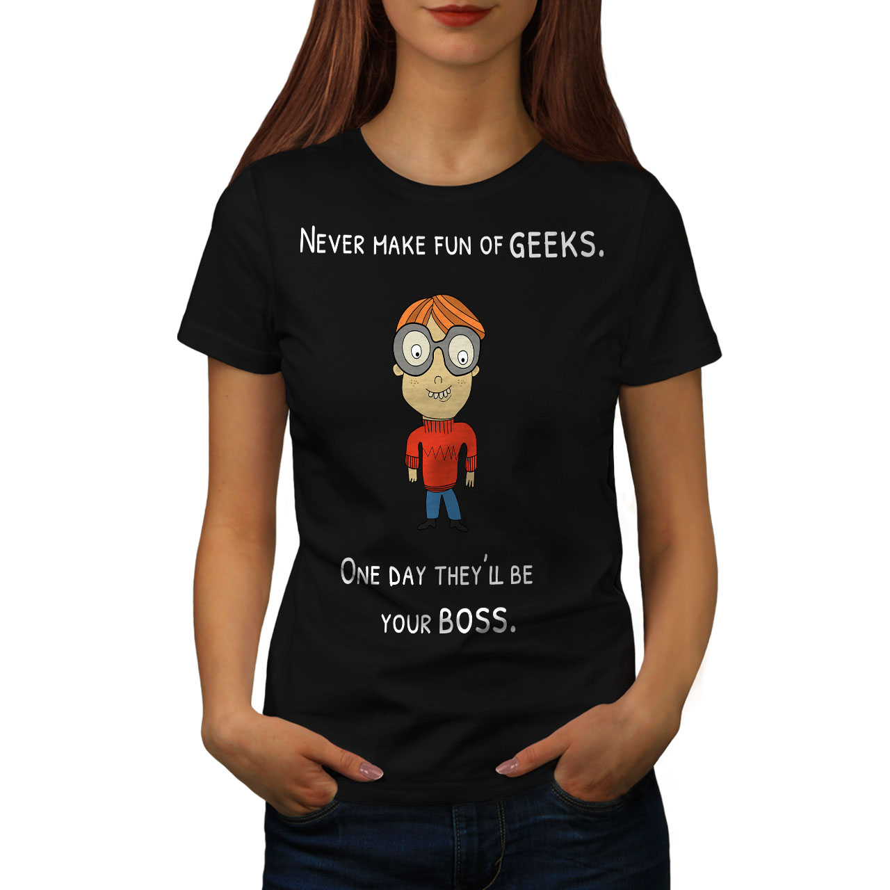 Wellcoda Fun Geek Boss Womens T-shirt, Funny Casual Design Printed Tee ...