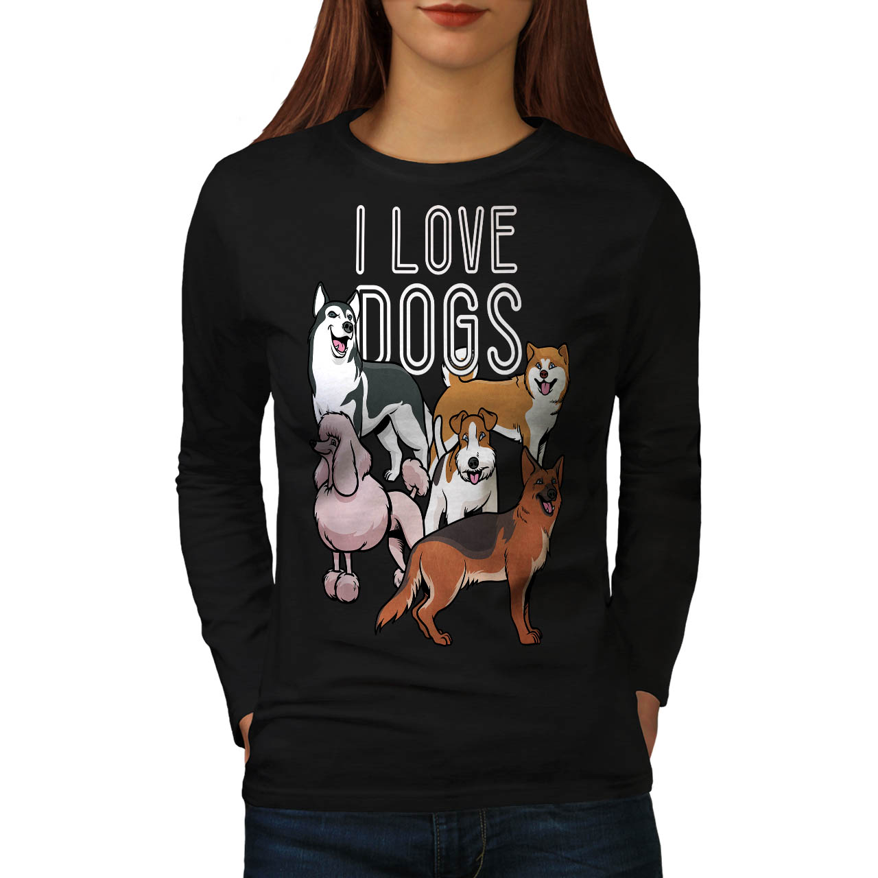 Wellcoda Dog Person Womens Long Sleeve T Shirt I Love Pets Casual