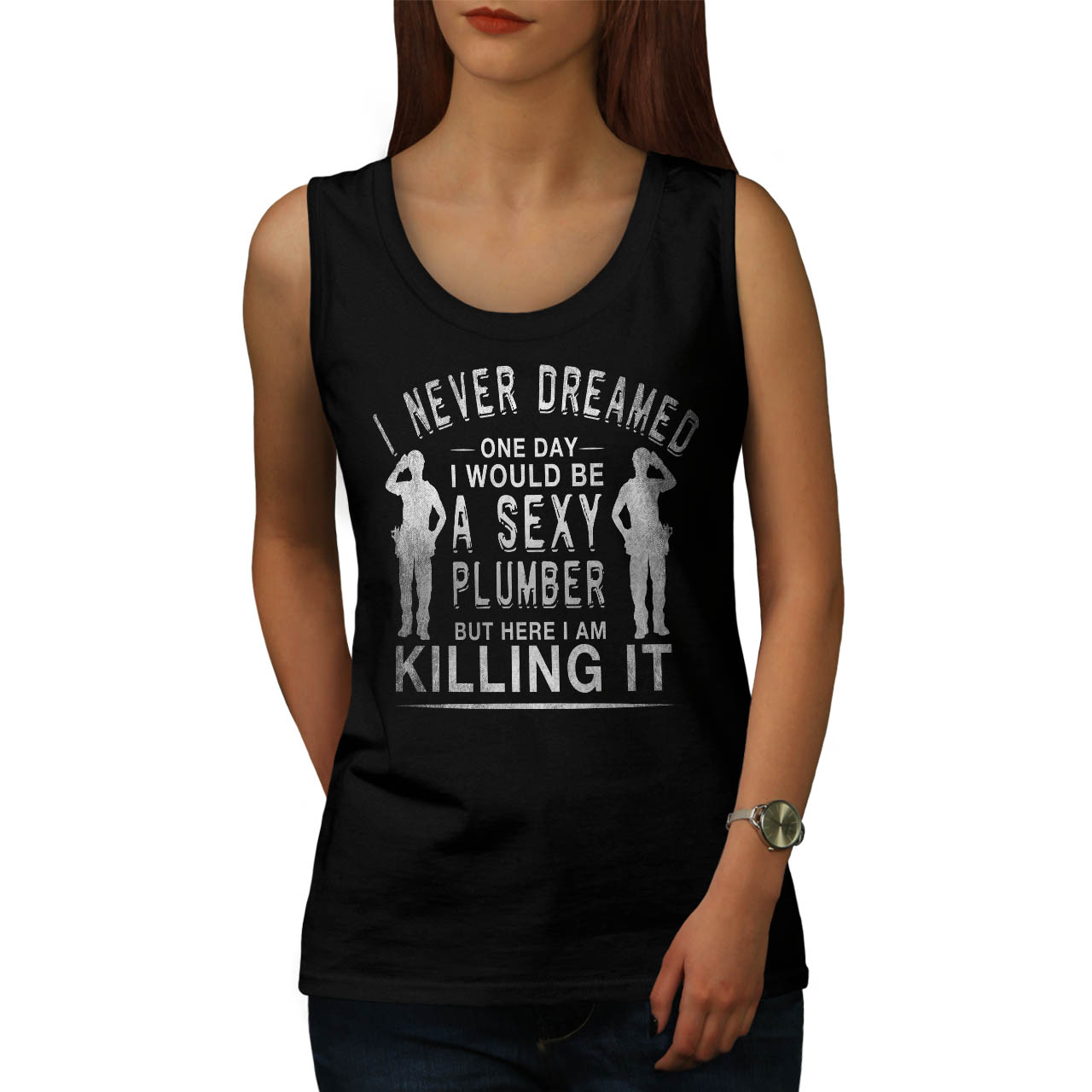 Wellcoda Sexy Plumber Womens Tank Top Funny Work Role Athletic Sports Shirt Ebay