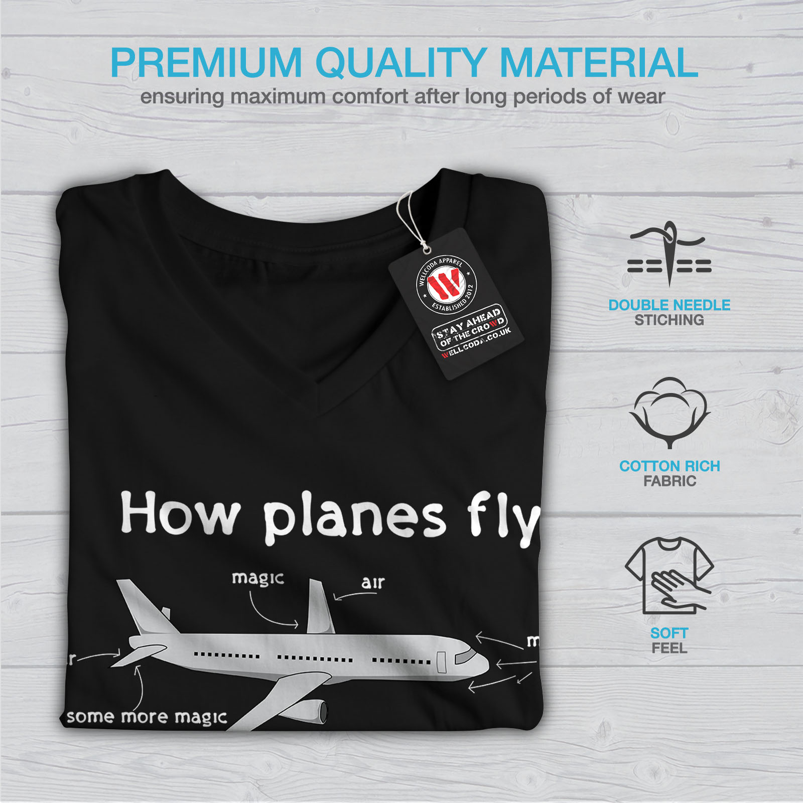 wellcoda How Planes Fly Womens T-Shirt, Magic Casual Design
