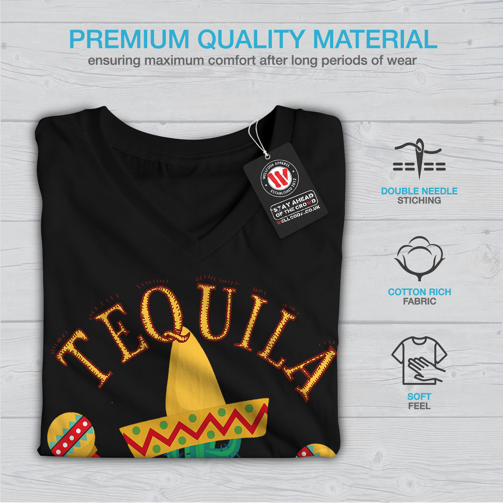 Wellcoda Tequila México Cactus Mujer Cuello en V T-Shirt Tee bebida Diseño Gráfico