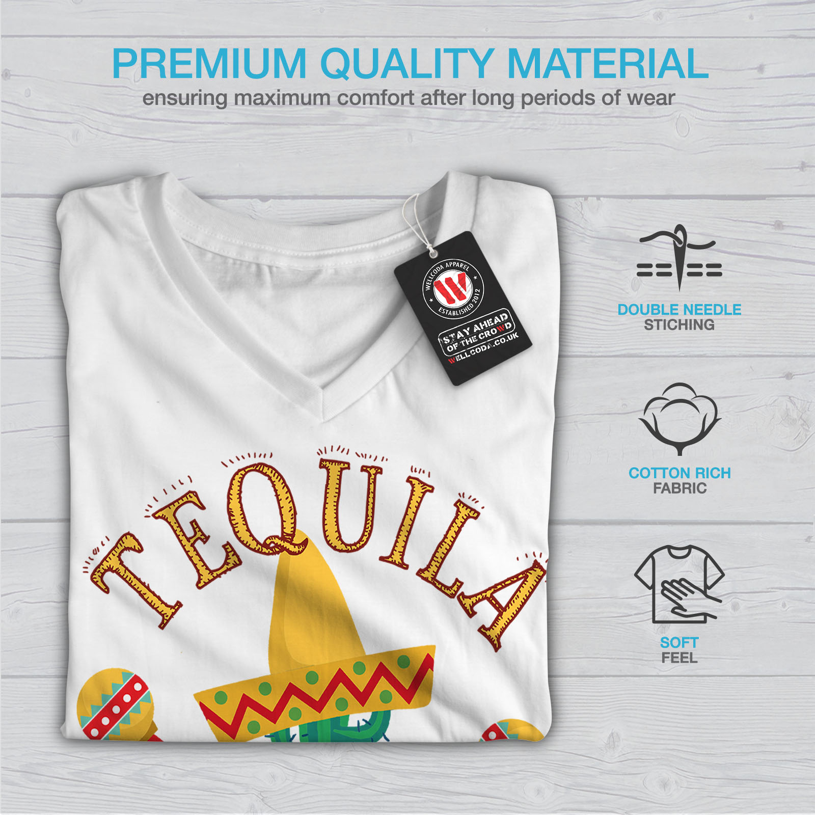 Wellcoda Tequila México Cactus Mujer Cuello en V T-Shirt Tee bebida Diseño Gráfico