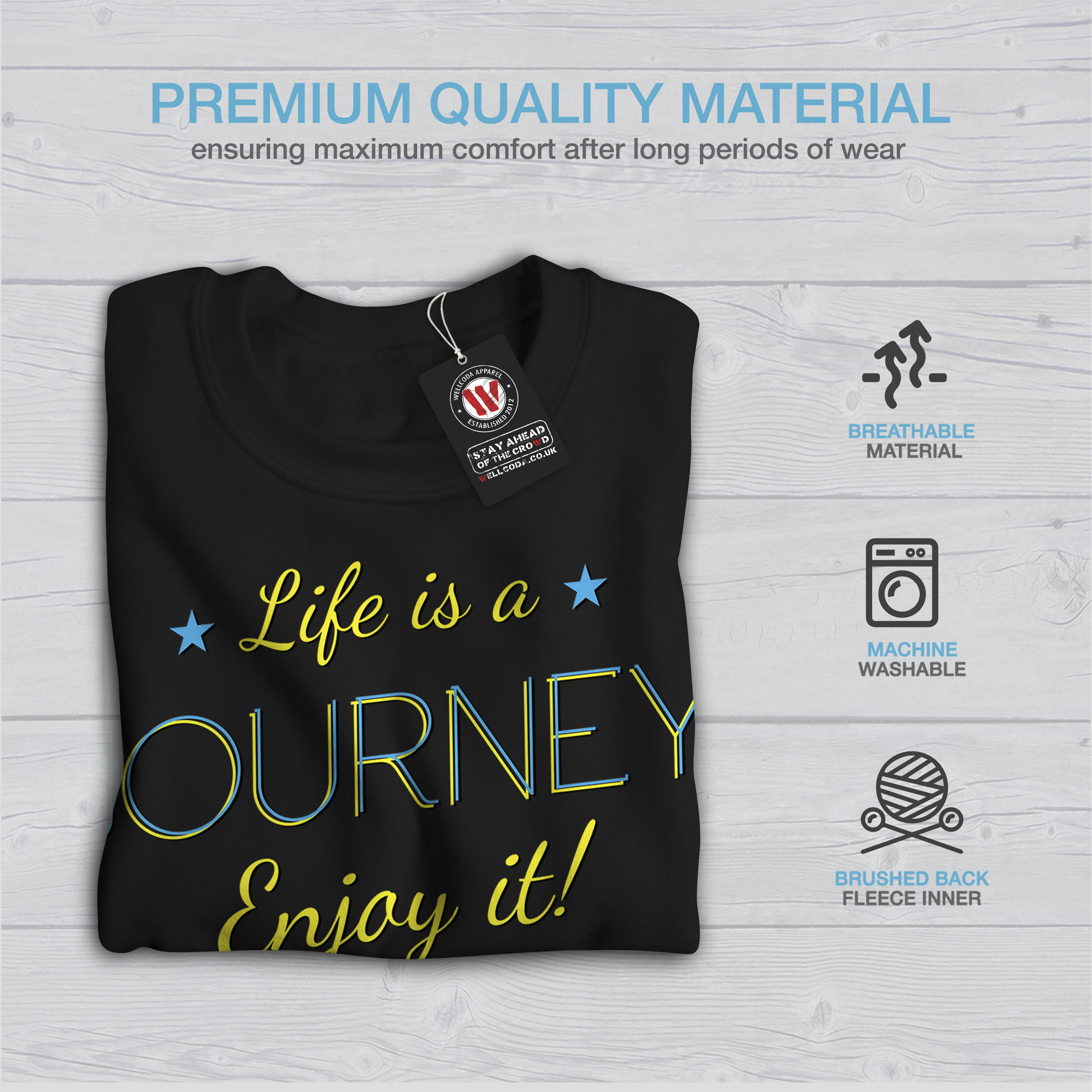 Uomo Casual Life Pullover Nero Motivation Pullover Wellcoda Felpa Journey zU6wtaqq