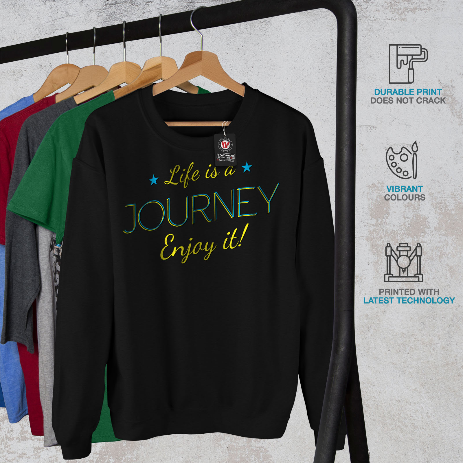Uomo Casual Life Pullover Nero Motivation Pullover Wellcoda Felpa Journey zU6wtaqq