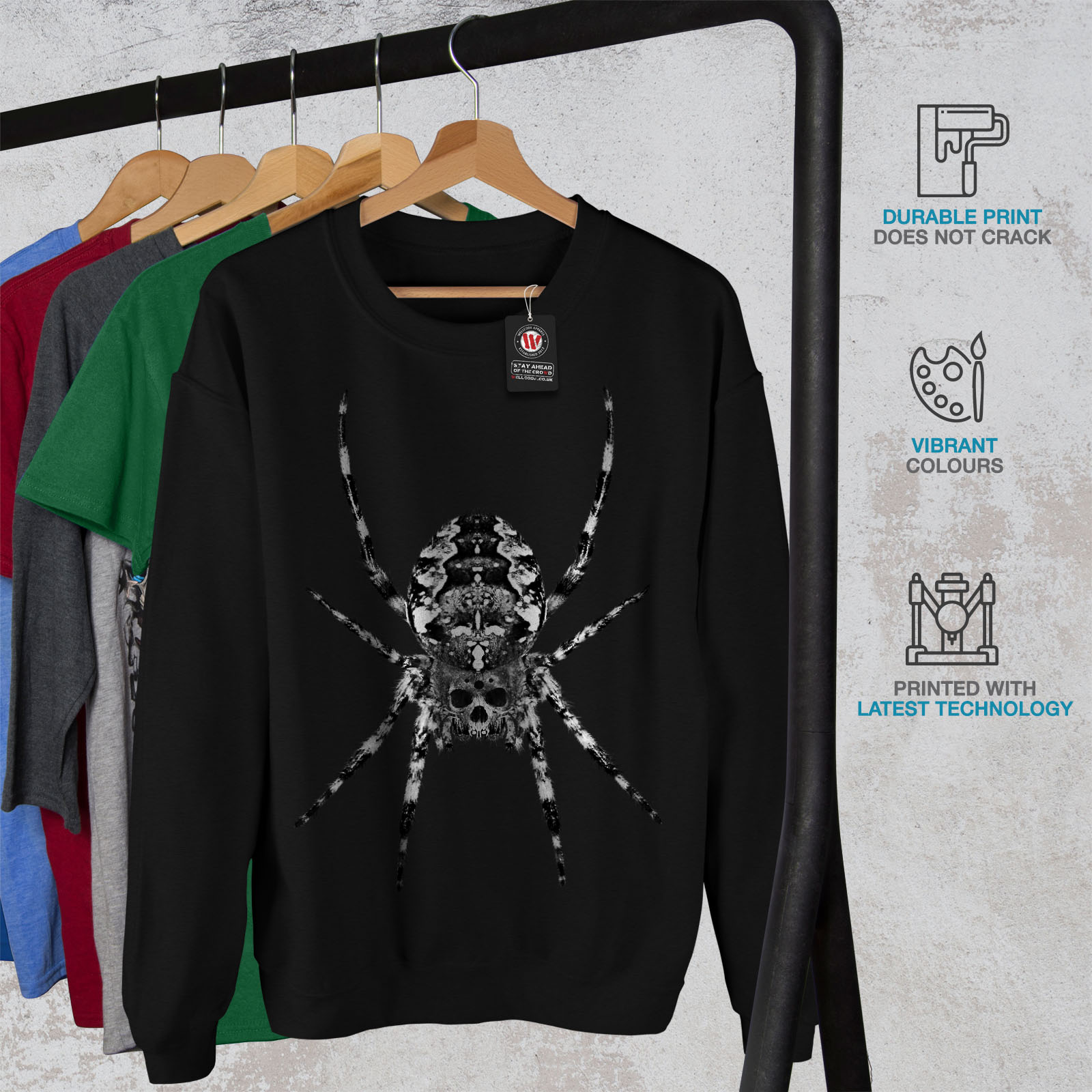 New ragno Skull uomo Face Black Felpa q8Izw