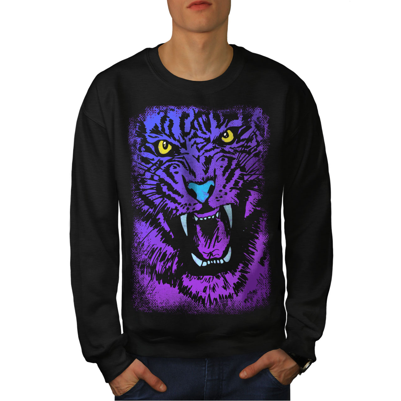 Tiger Beast Purple Animal Men Long Sleeve T-shirt NEWWellcoda