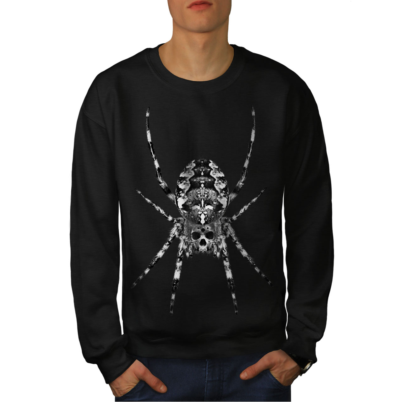 New ragno Skull uomo Face Black Felpa q8Izw