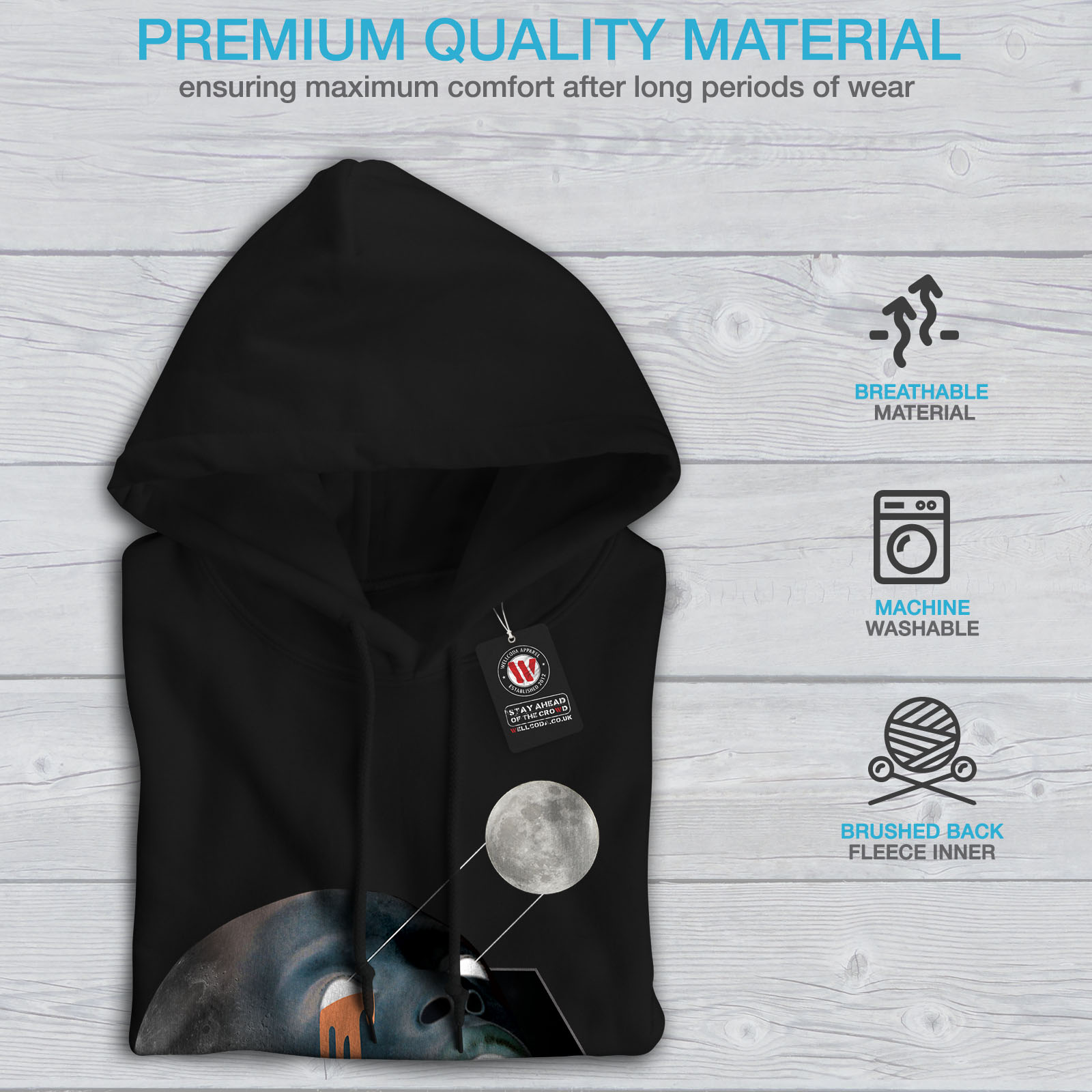 Moon Trendy Sweatshirt Black Casual Mens Galaxy Print Wellcoda Hooded Hoodie 65dq5n