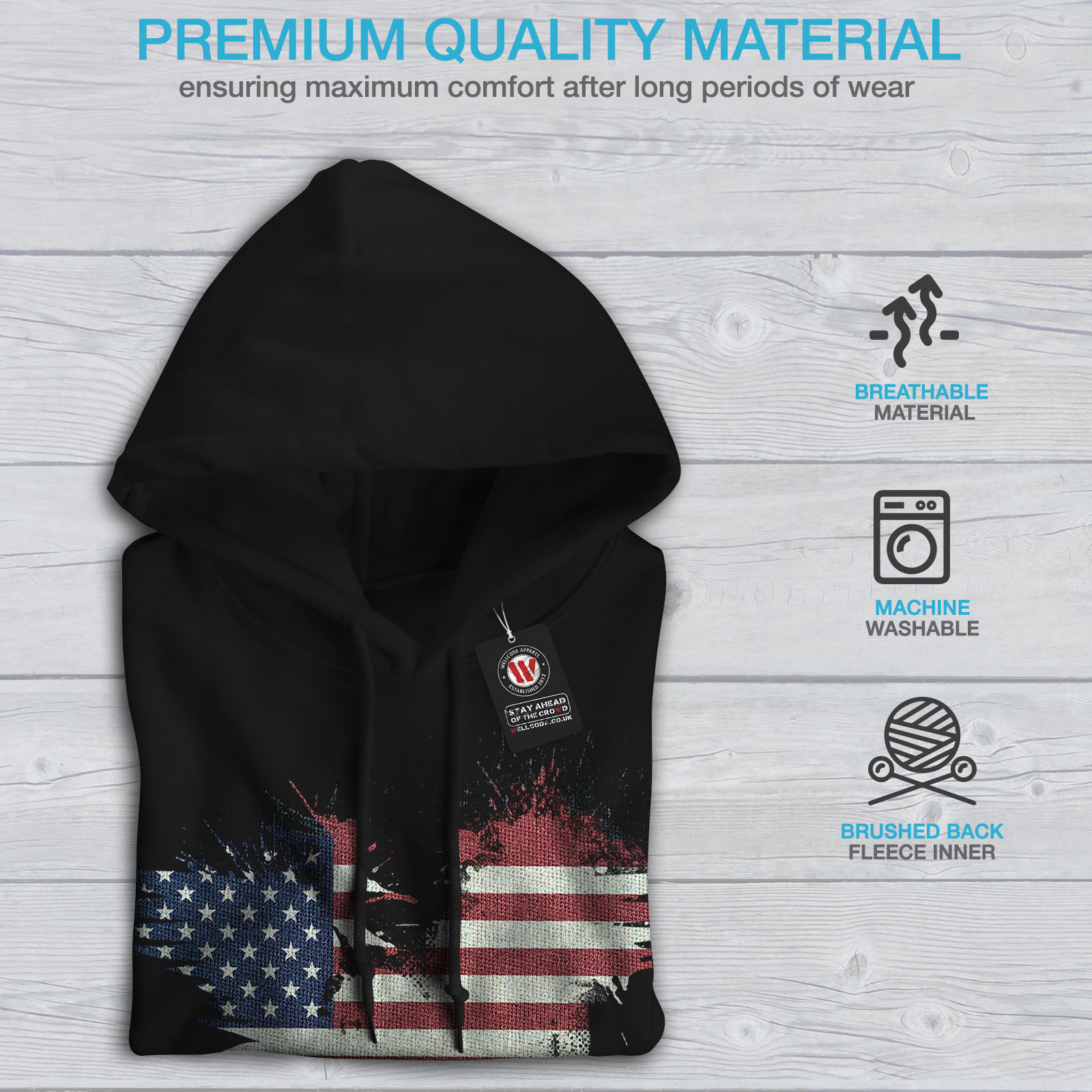 USA Casual Jumper Details about   Wellcoda Flag Country American USA Mens Contrast Hoodie