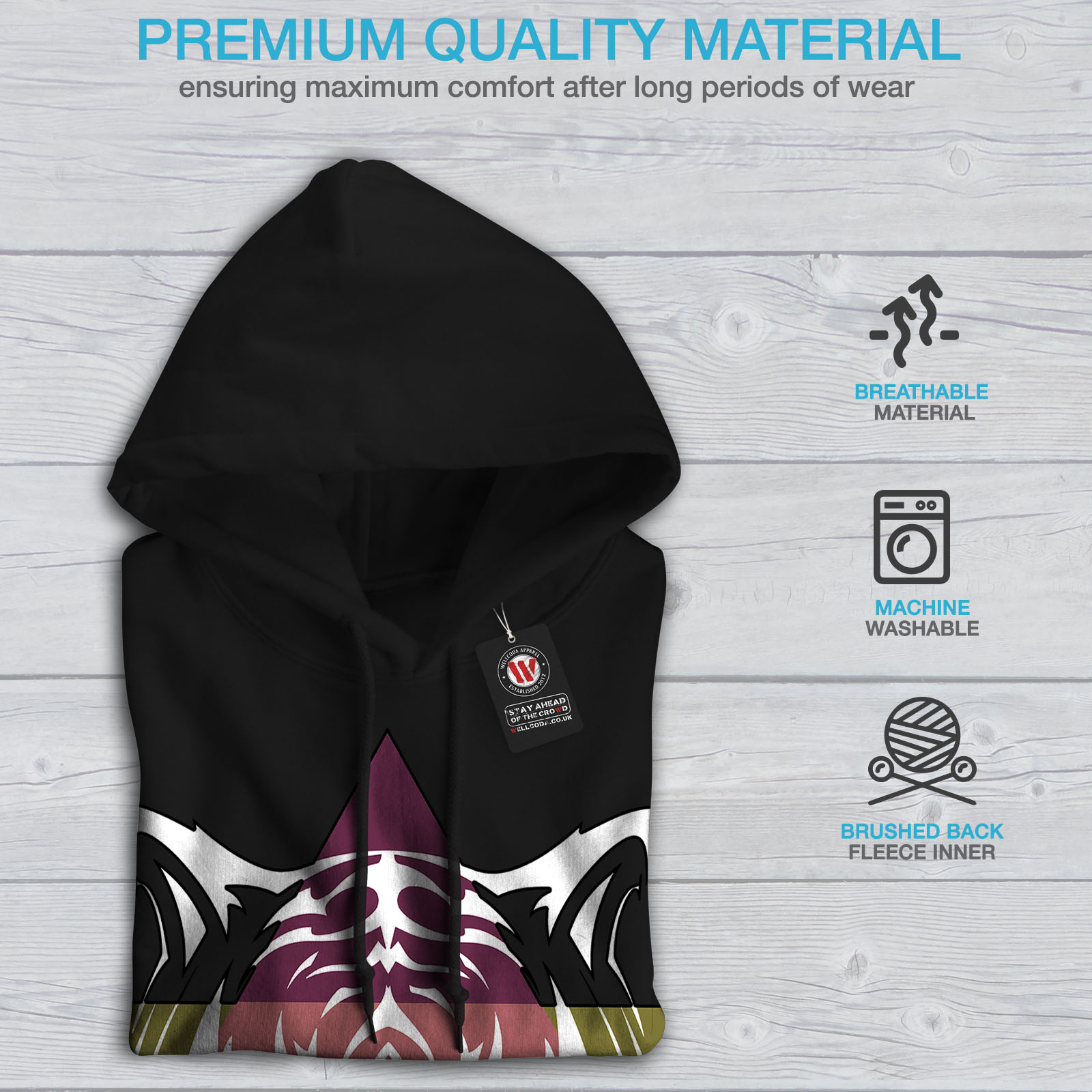 colorata Mens Felpa casual Wellcoda New nera Felpa con cappuccio wvqxZ0qEH