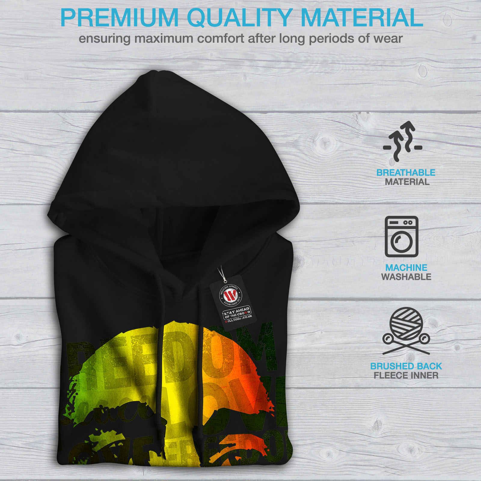 con Casual Mens nera Wellcoda Felpa cappuccio con Felpa Reggae New cappuccio W8YqHpYw