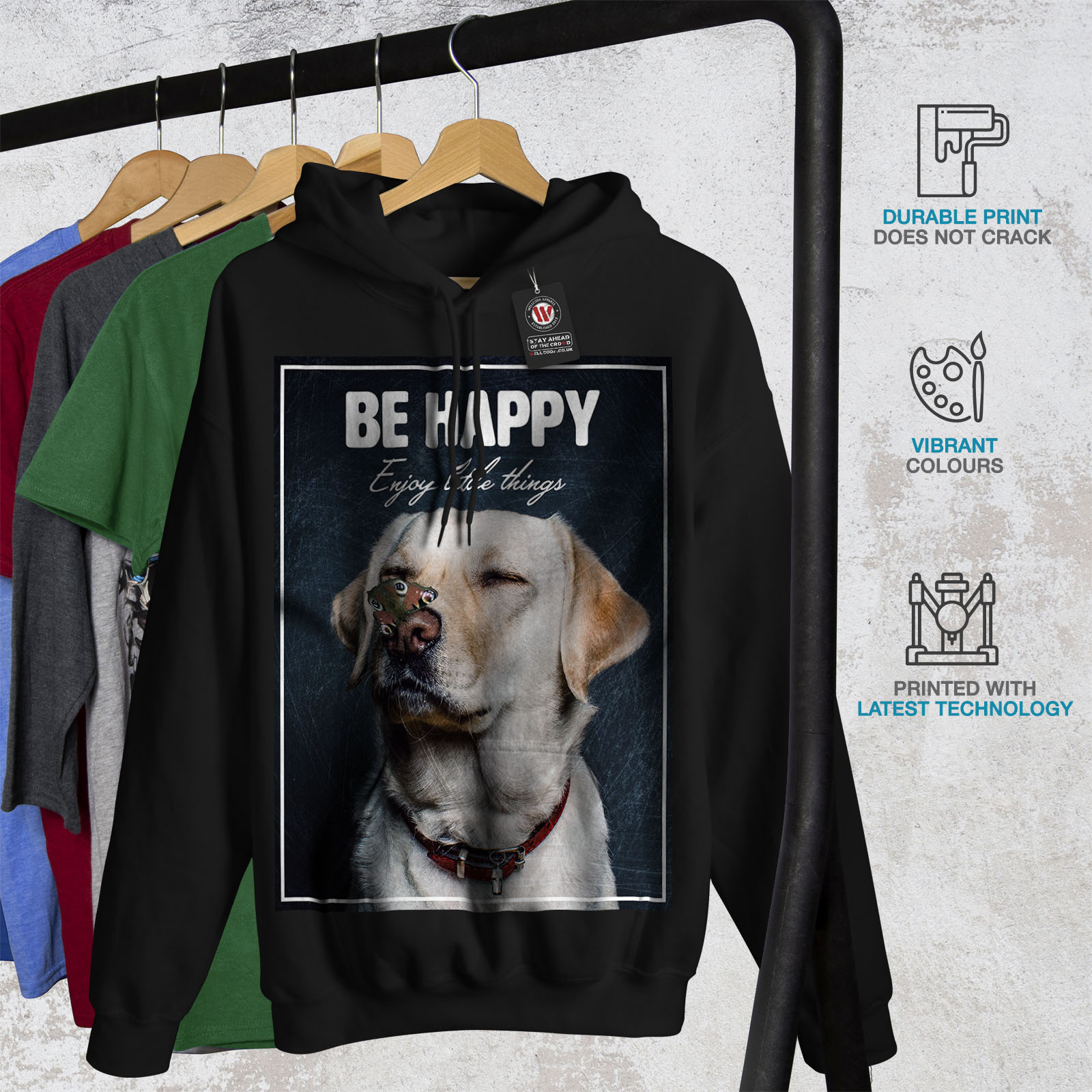Wellcoda Be happy Labrador Dog Mens Hoodie, Be Casual Hooded Sweatshirt
