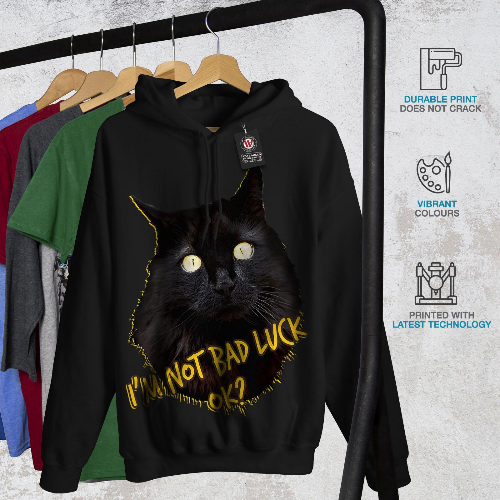 Felpa cappuccio con Luck da casual nera Felpa Wellcoda cappuccio uomo con fX5fnq