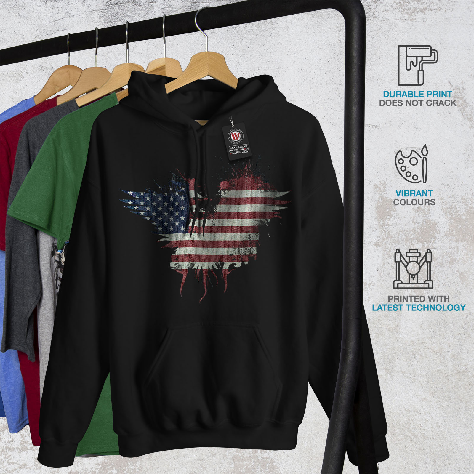 USA Casual Jumper Details about   Wellcoda Flag Country American USA Mens Contrast Hoodie