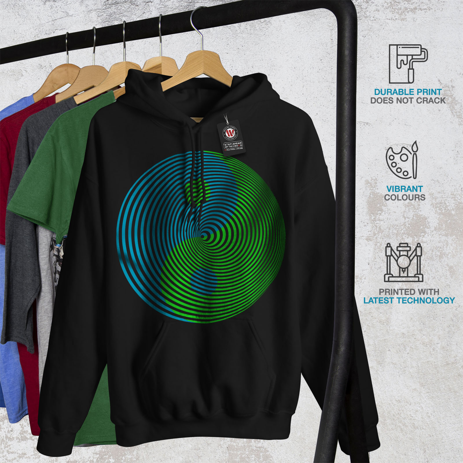 Wellcoda Yin Yang Spiral Fashion Mens Contrast Hoodie Yin Casual Jumper