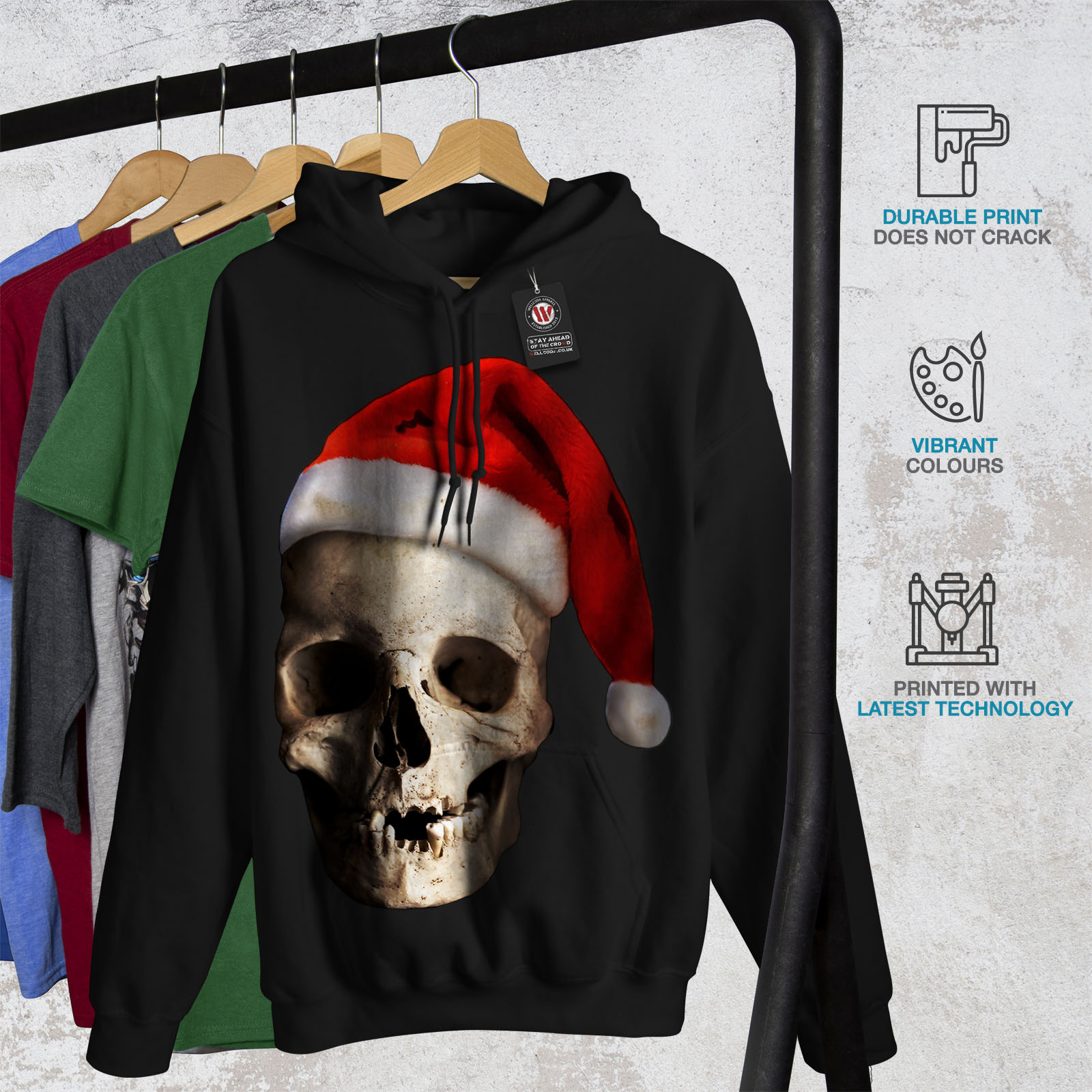 Skull Hat Santa Christmas Men Contrast Hoodie NEWWellcoda