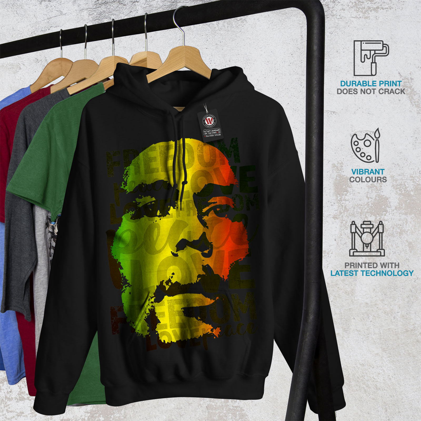 con Casual Mens nera Wellcoda Felpa cappuccio con Felpa Reggae New cappuccio W8YqHpYw