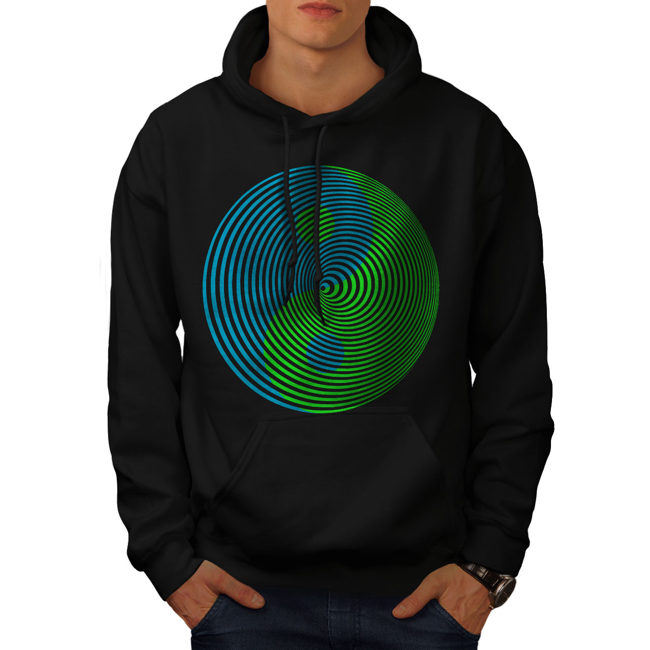 Wellcoda Yin Yang Spiral Fashion Mens Contrast Hoodie Yin Casual Jumper