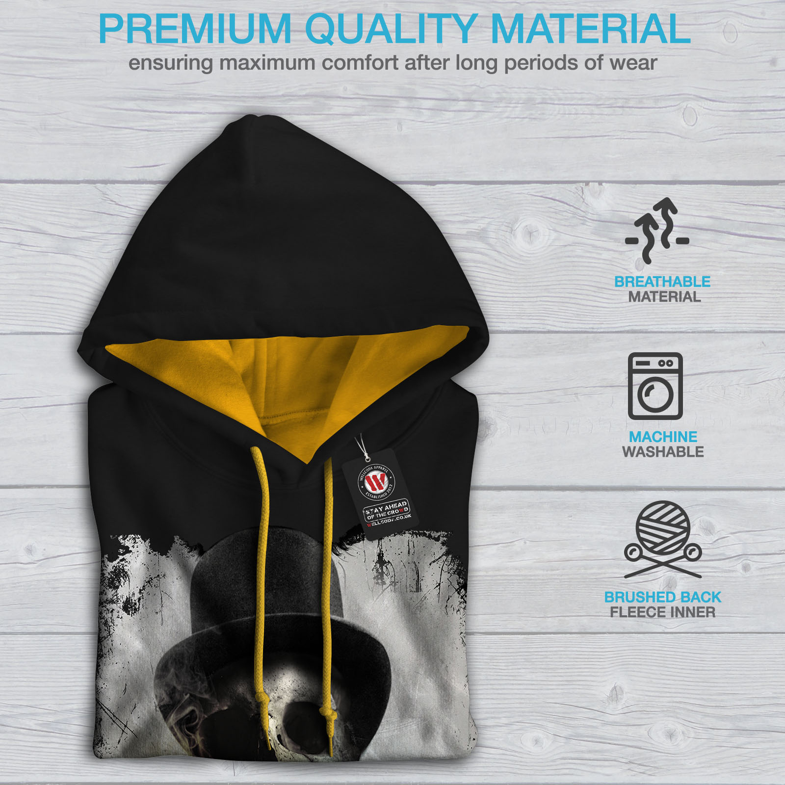 Skull Black gold Hoodie Hood Street Wellcoda Smoking Jumper Contrast Casual Skeleton Mens UBxxOzEq