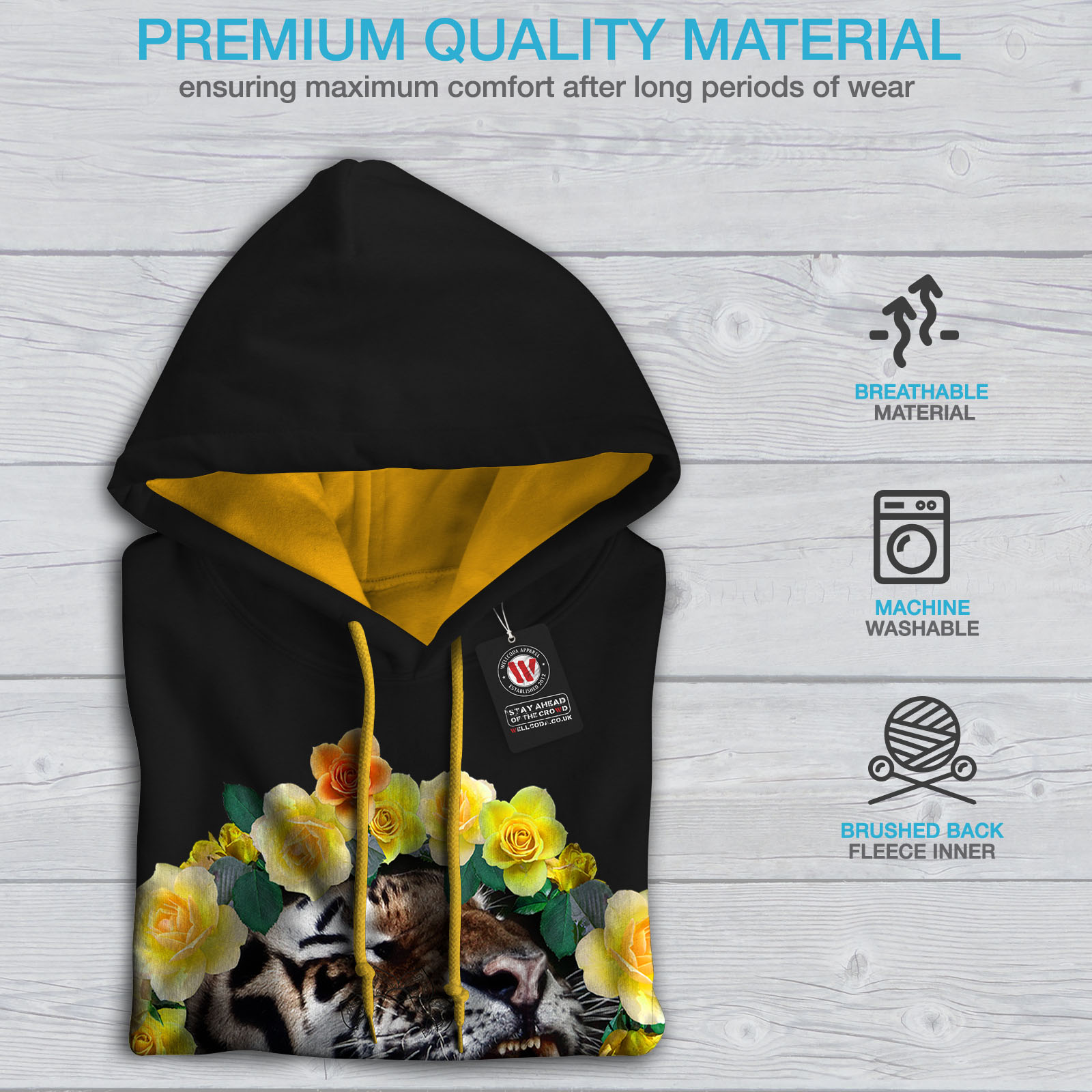 Funny Black Mens gold Hood Wellcoda Contrast Jumper Casual Hoodie fB1tY