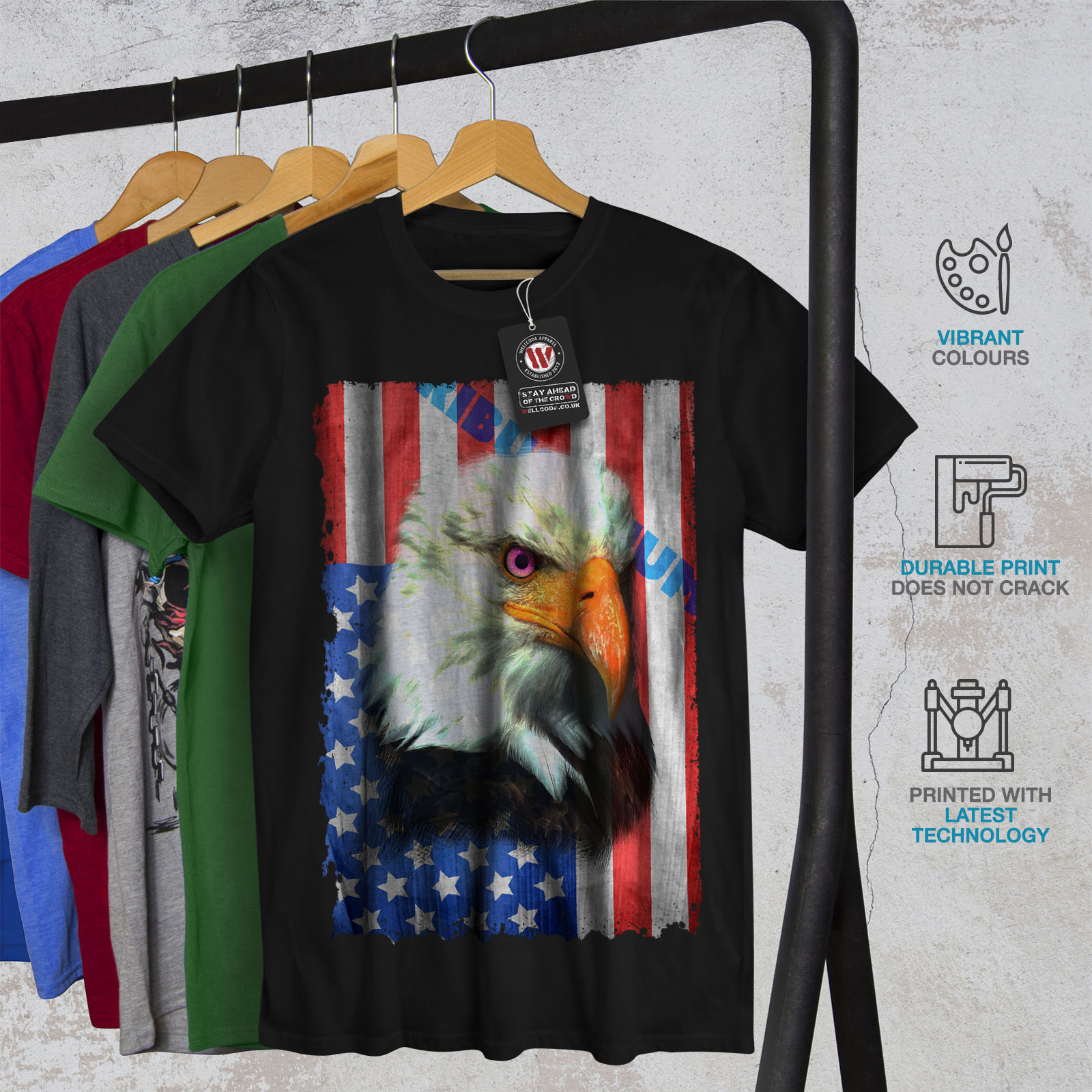 Wellcoda Eagle Of Freedom Flag USA Mens T-shirt USA Graphic Design Printed Tee 