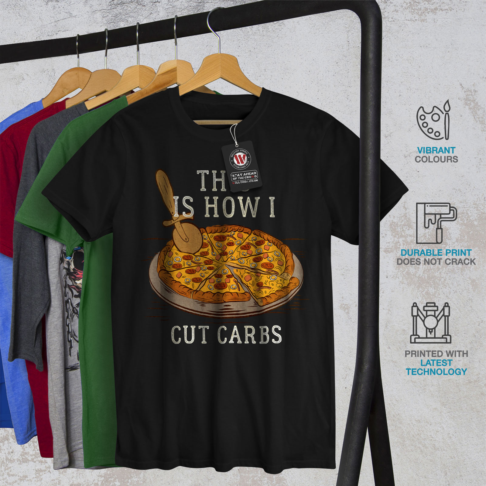Cut Carbs Graphic Design Printed Tee Wellcoda Pizza Funny Gym Mens T-shirt 