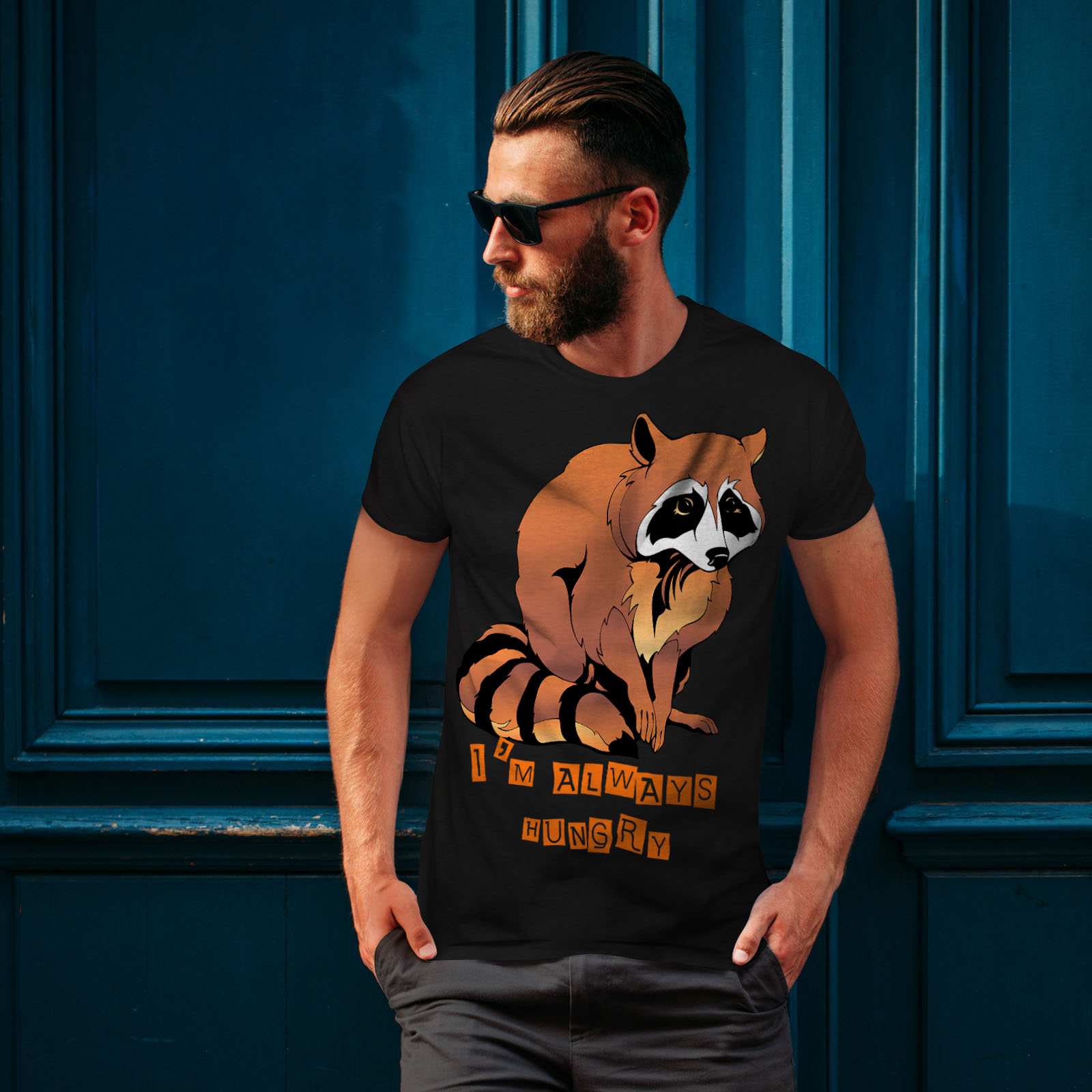 Always Graphic Design Printed Tee Wellcoda Hungry Racoon Cute Mens T-shirt 