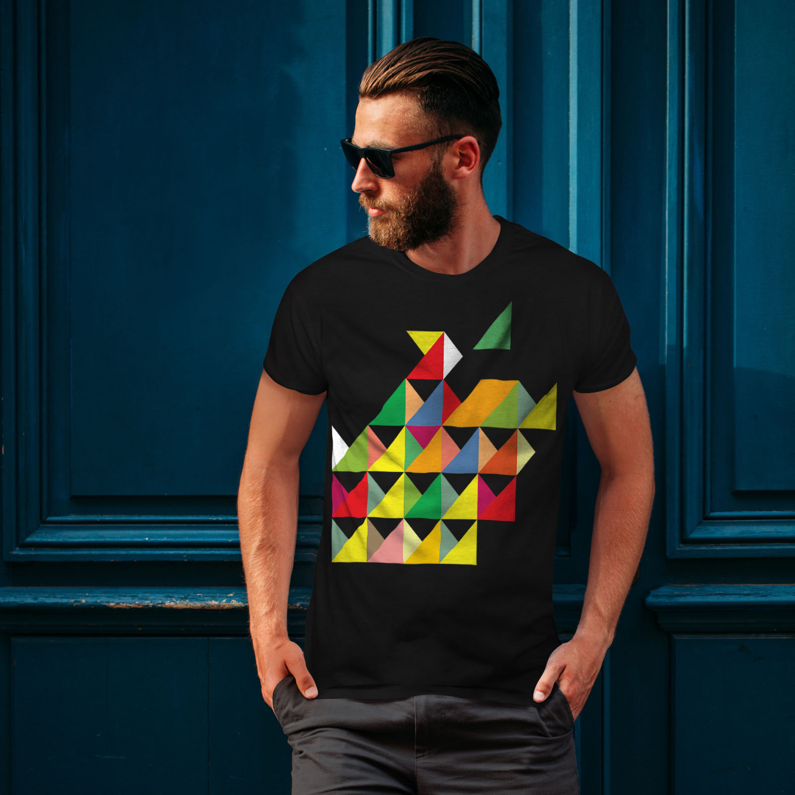 Wellcoda Geometric Shape Mens T-shirt, Colorful Graphic Design Printed ...