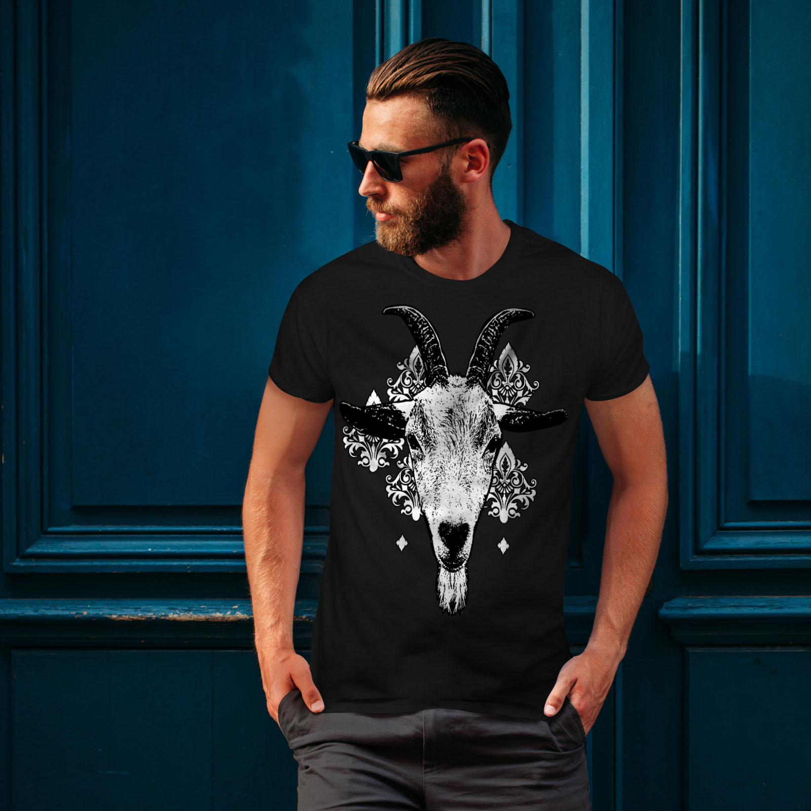 Animal Graphic Design Printed Tee Wellcoda Goat Metal Creepy Mens T-shirt 