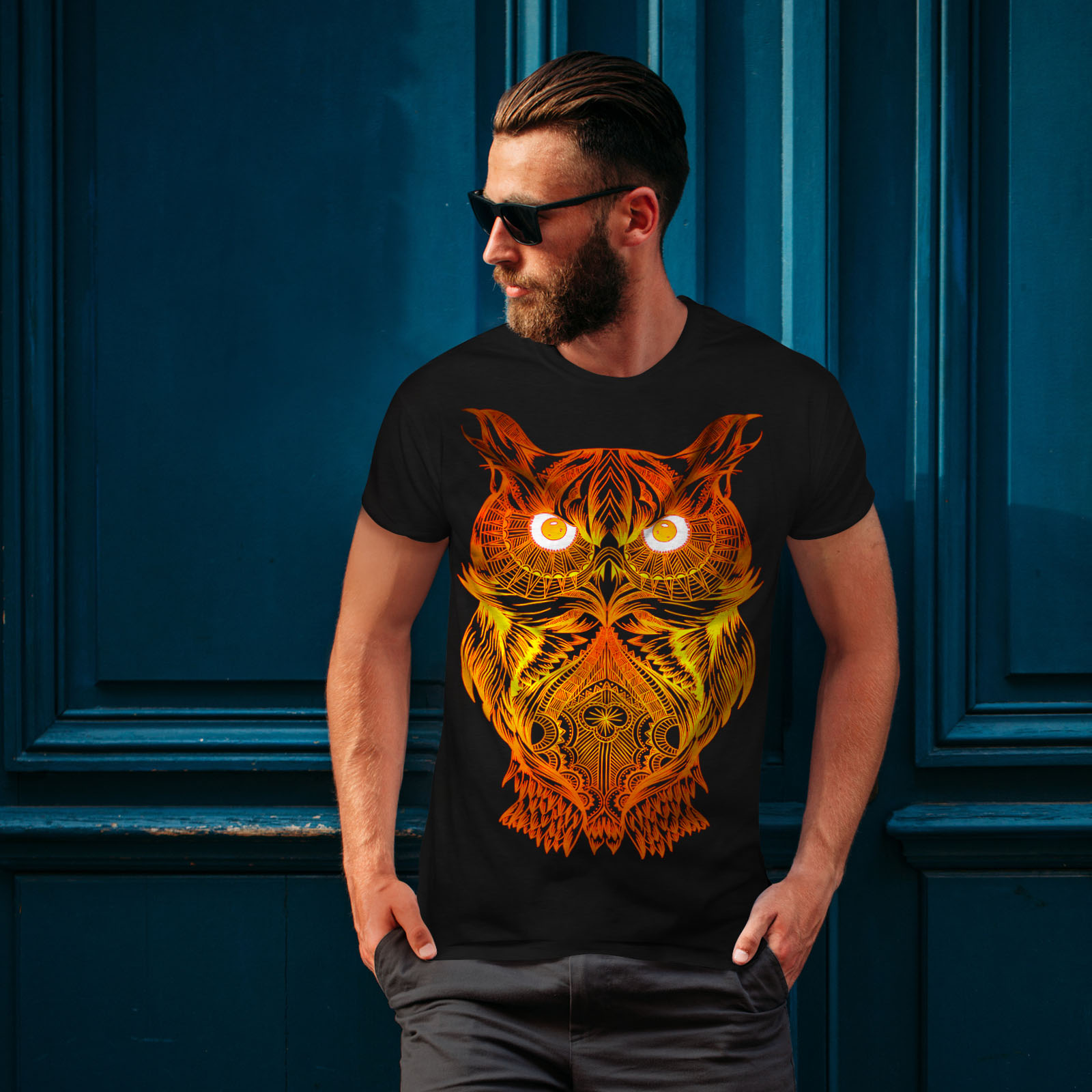 thumbnail 4  - Wellcoda Night Owl On Fire Mens T-shirt, Burning Graphic Design Printed Tee