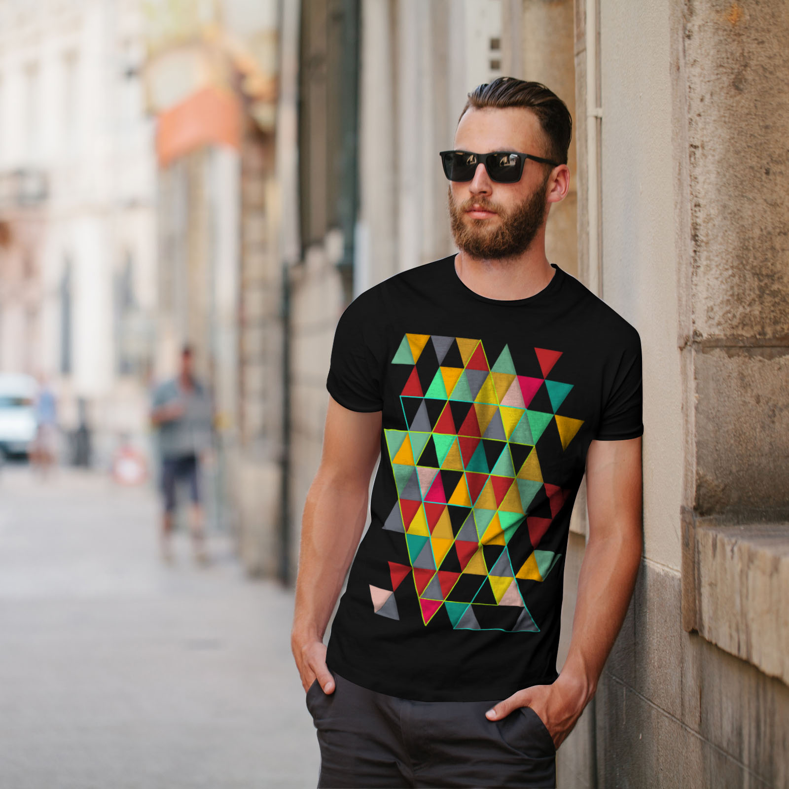 Colorful Graphic Design Printed Tee Wellcoda Geometric Pattern Mens T-shirt 