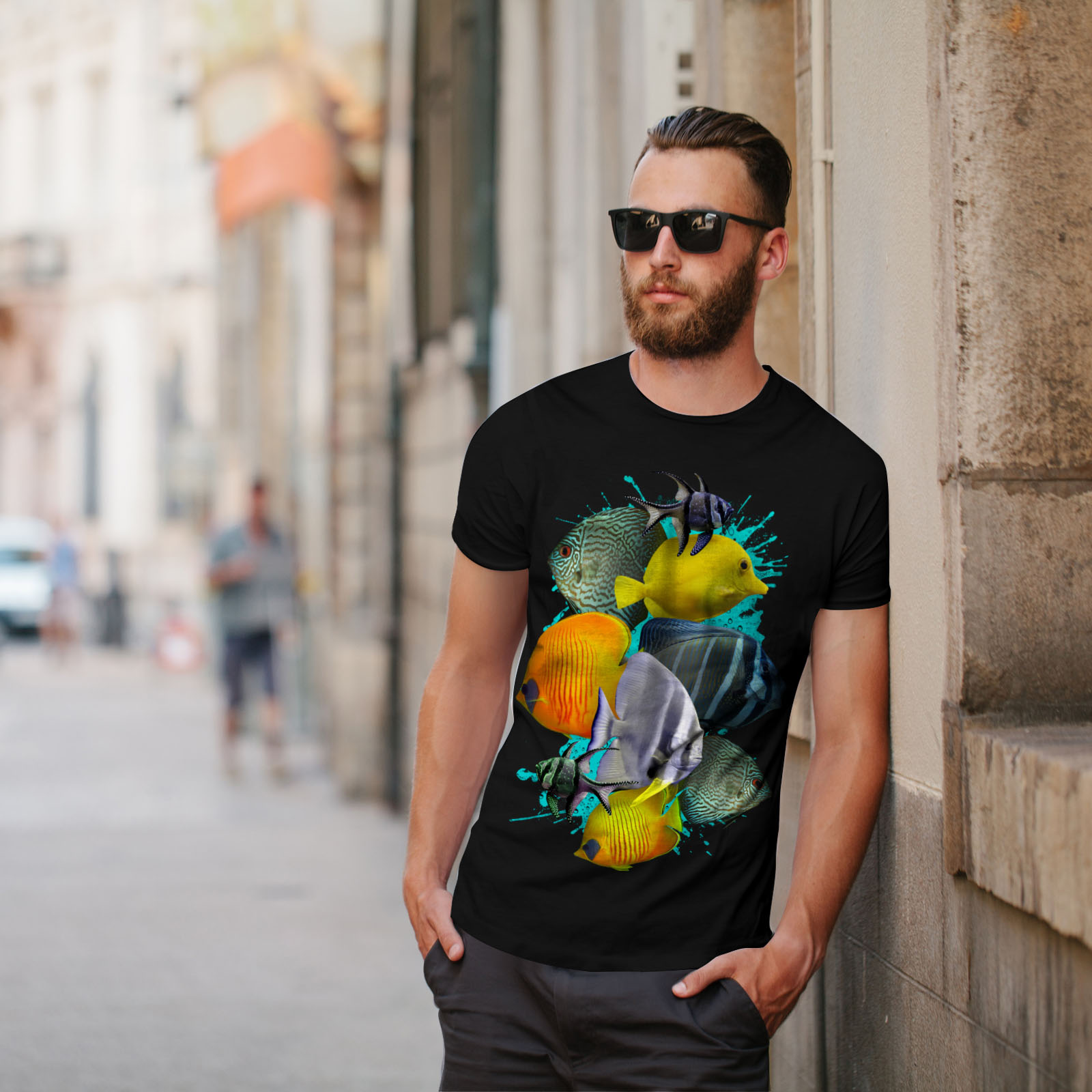 Water Graphic Design Printed Tee Wellcoda Ocean Fish Nature Mens T-shirt - 2