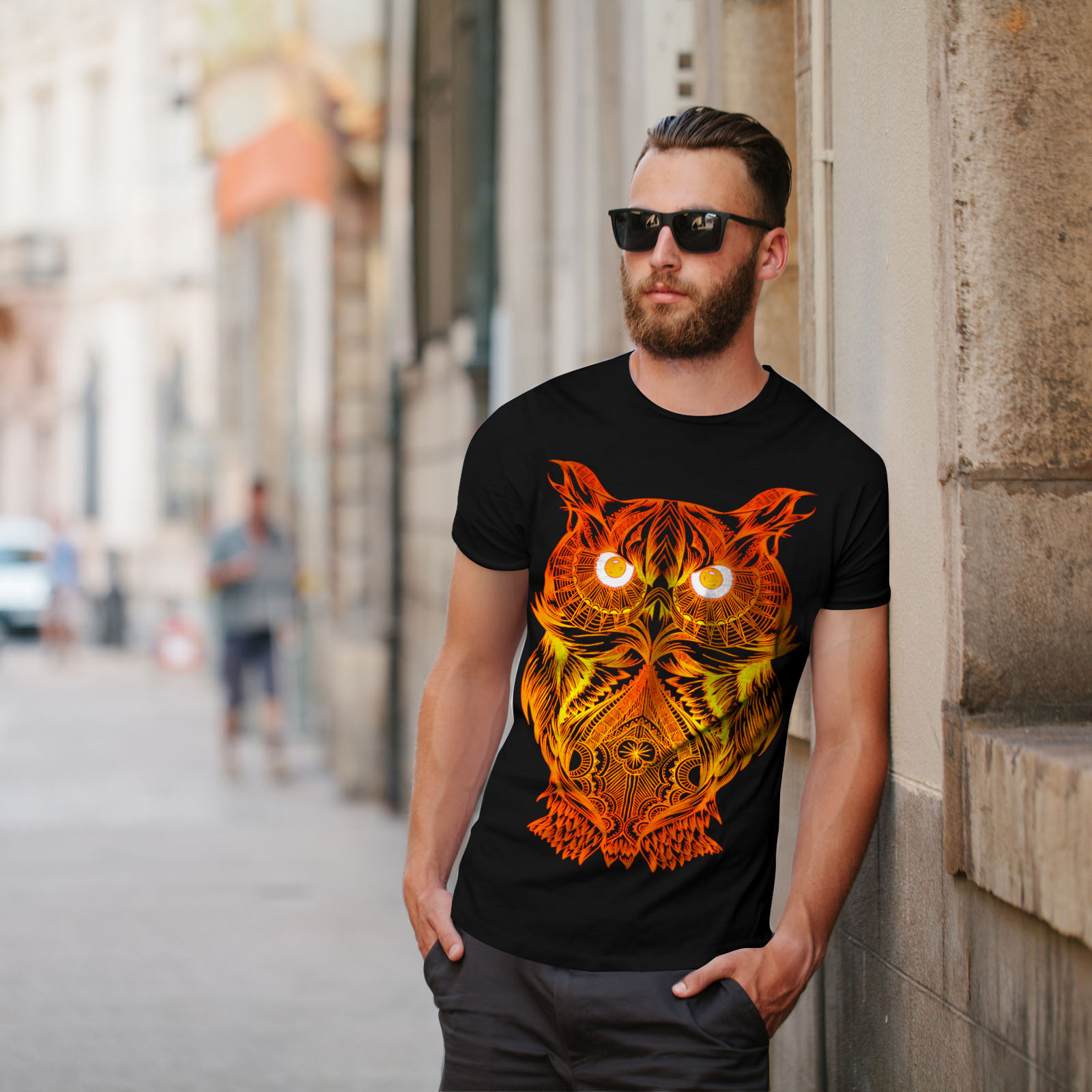 thumbnail 5  - Wellcoda Night Owl On Fire Mens T-shirt, Burning Graphic Design Printed Tee