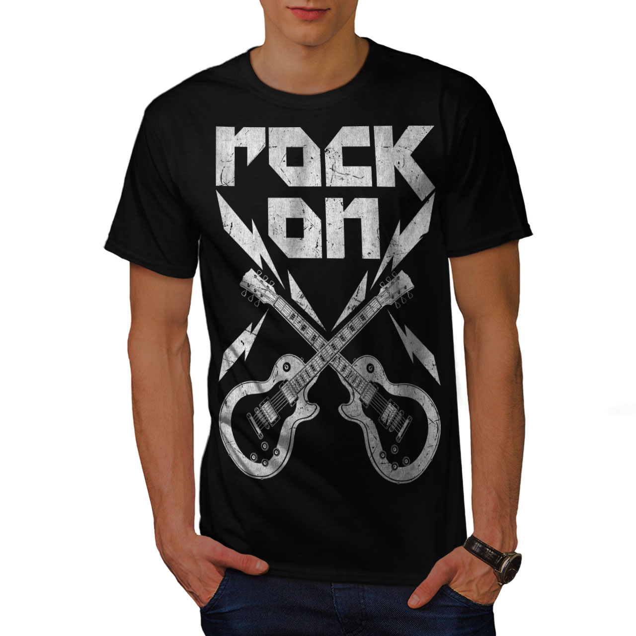 Wellcoda Rock'n Roll Smash Mens Tshirt, Guitar Graphic Design Printed