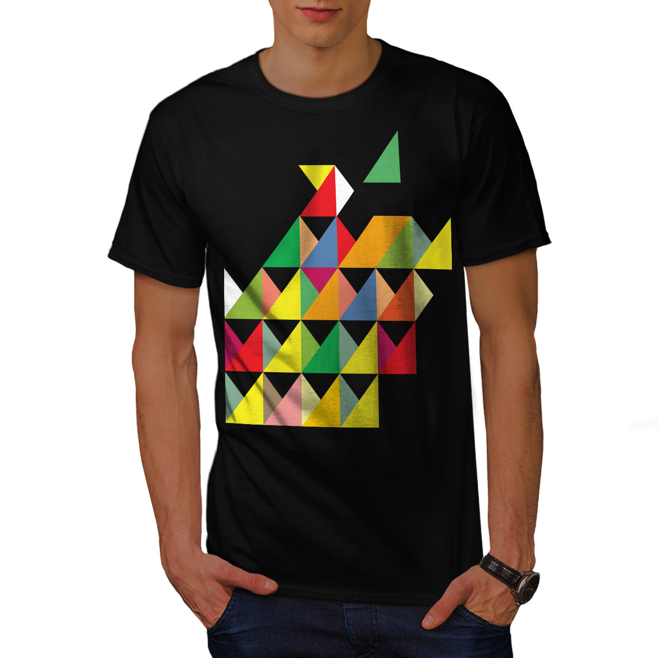 Wellcoda Geometric Shape Mens T-shirt, Colorful Graphic Design Printed ...