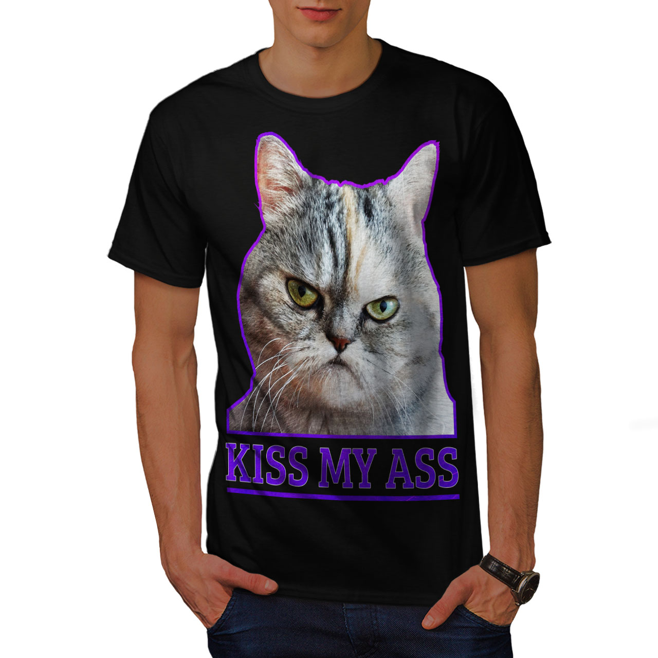Wellcoda Kiss My Ass Bad Funny Mens T Shirt Pussy Graphic