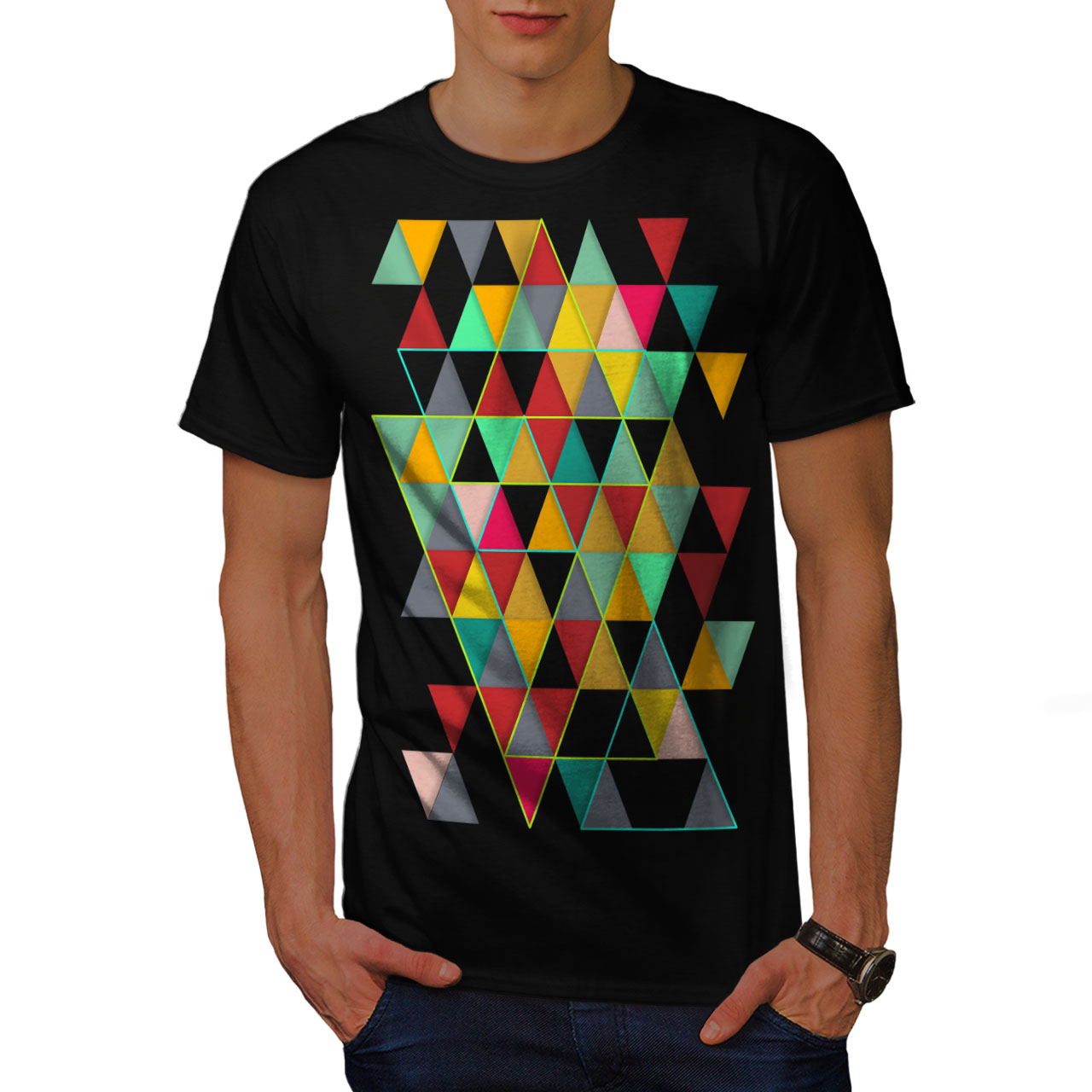 Wellcoda Geometric Stylish Mens T-shirt, Abstract Graphic Design ...