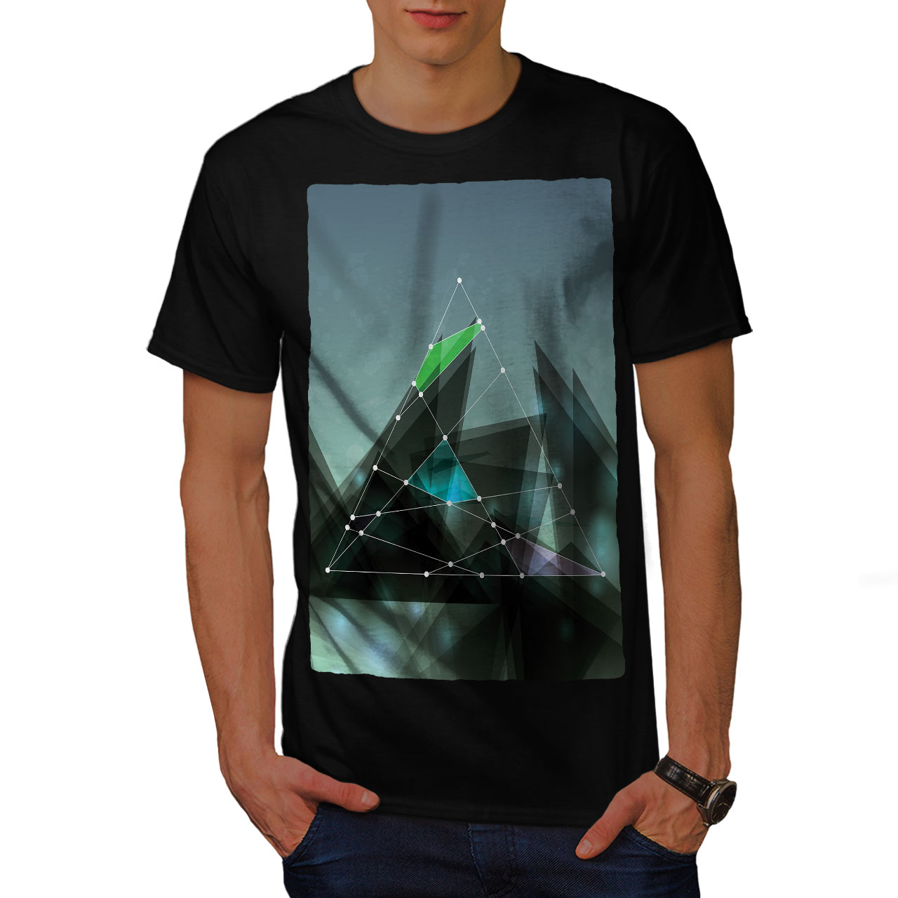 Wellcoda Triangle Lines Mens T-shirt, Geometrical Graphic Design ...
