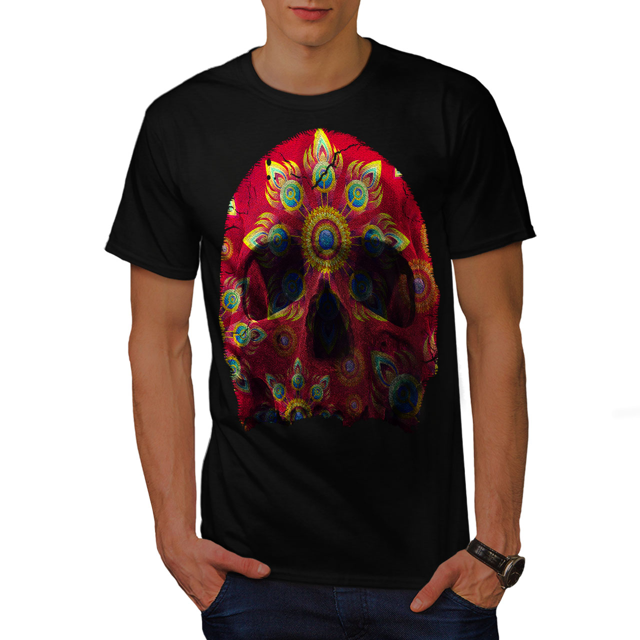 War Graphic Design Tee Wellcoda Death Skull Evil Skelet Womens V-Neck T-shirt