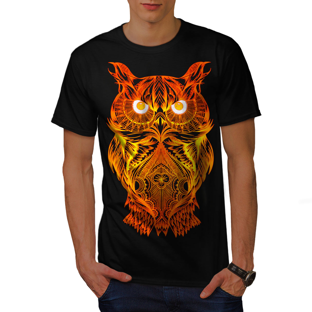 thumbnail 3  - Wellcoda Night Owl On Fire Mens T-shirt, Burning Graphic Design Printed Tee