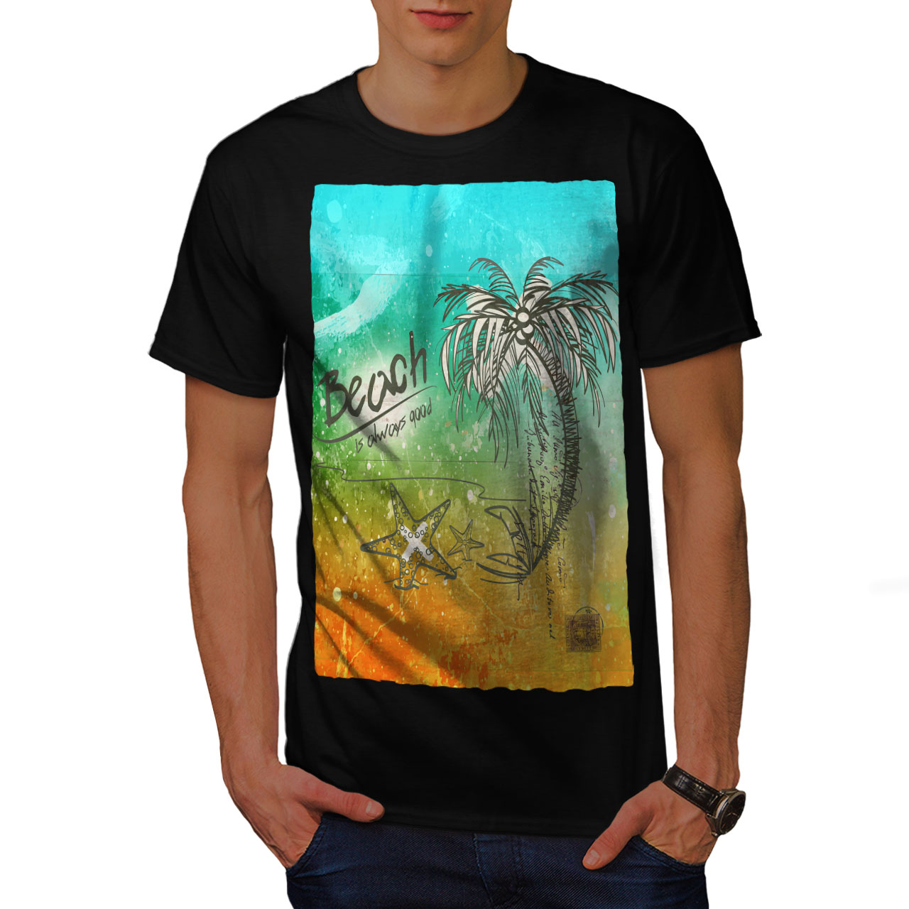 Mens Capital City Print Holiday Tee T-Shirt Short Sleeves Coloured Sleeves
