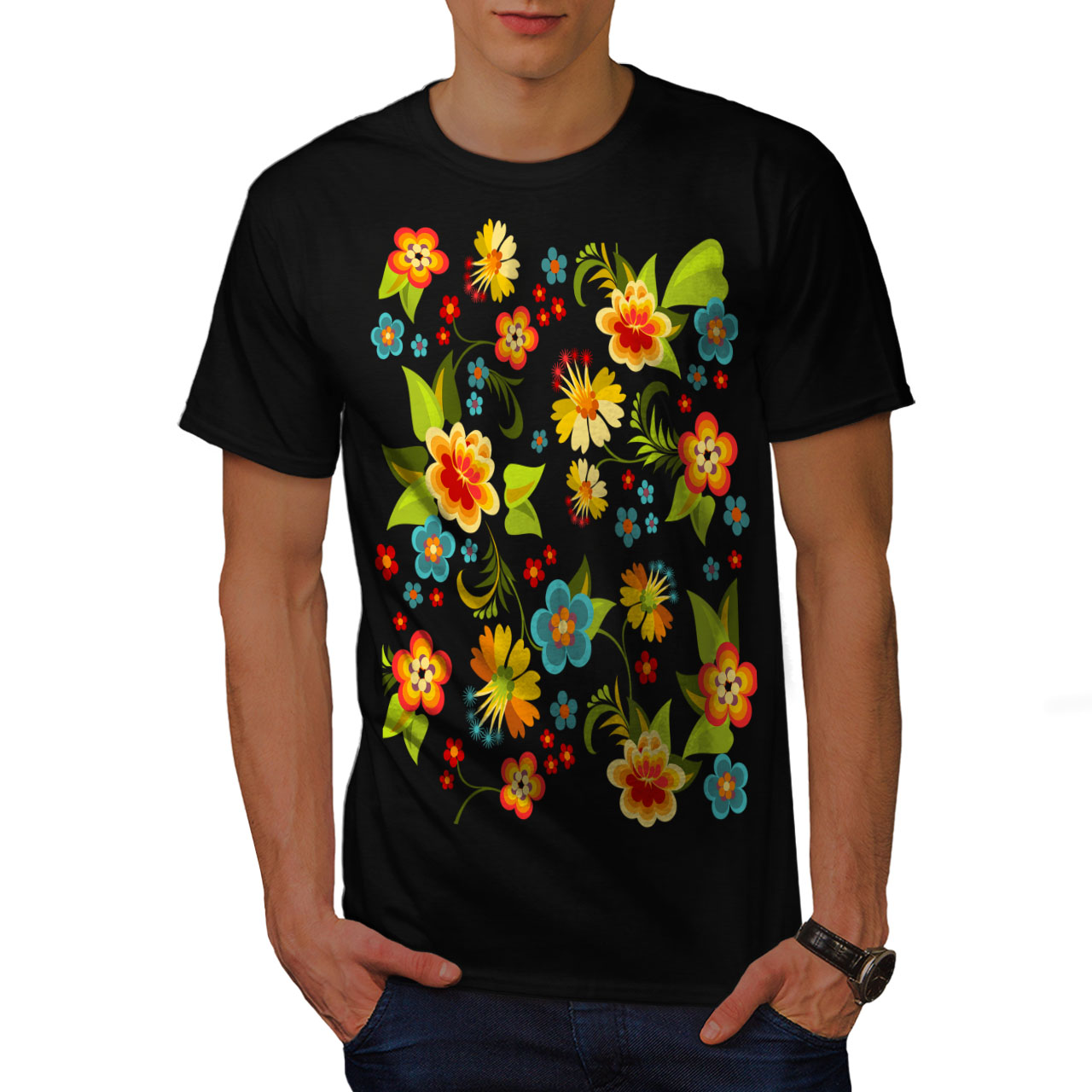 Wellcoda Cute Flower Mens T-shirt Pattern Graphic Design Printed Tee 