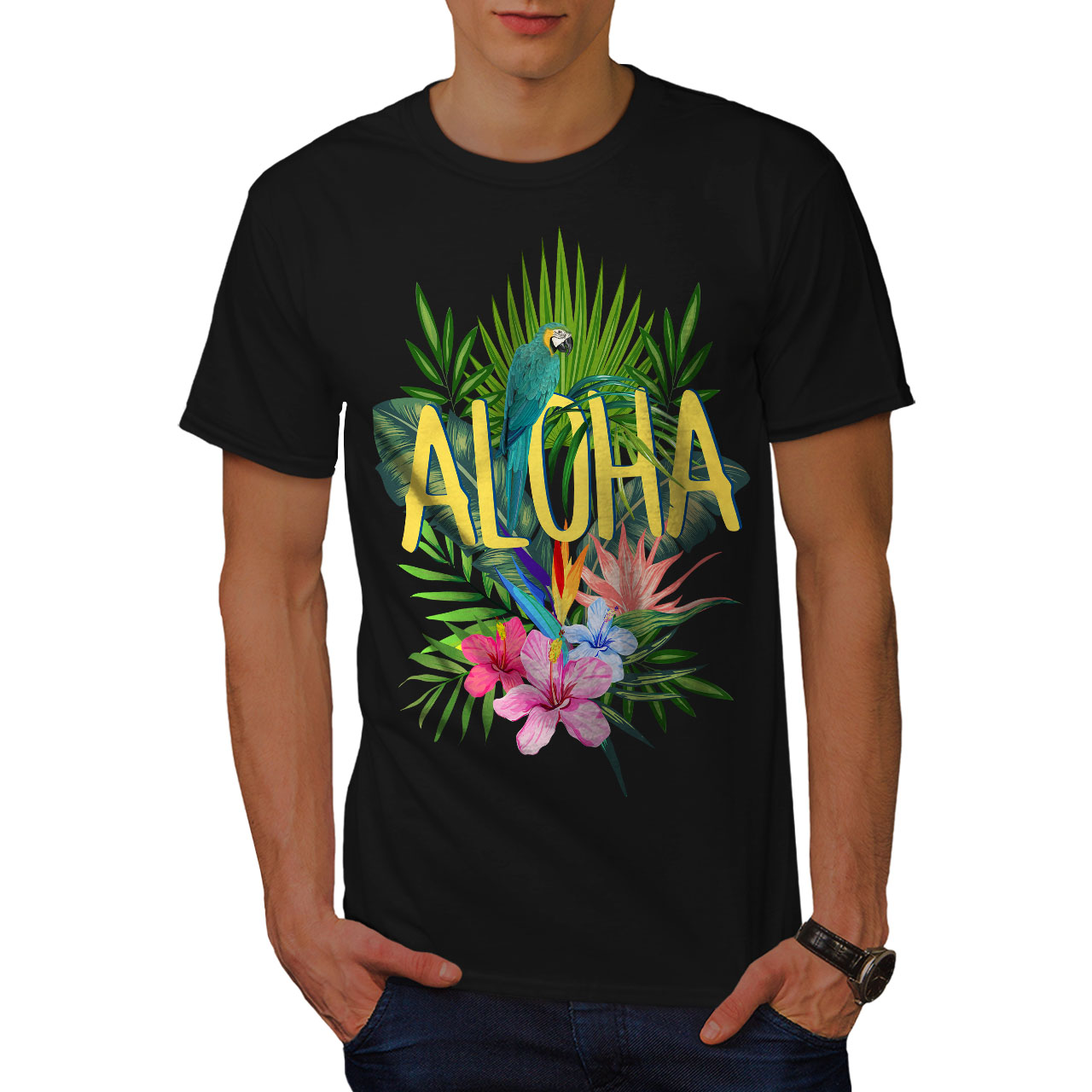 Wellcoda Hawaii Aloha Parrot Mens T-shirt, Mood Graphic Design Printed ...