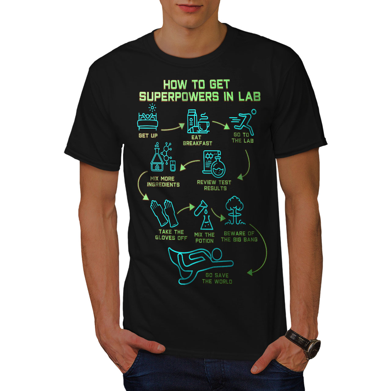 Wellcoda Chemistry Lab Geek Mens T-shirt, Superpower Graphic Design 