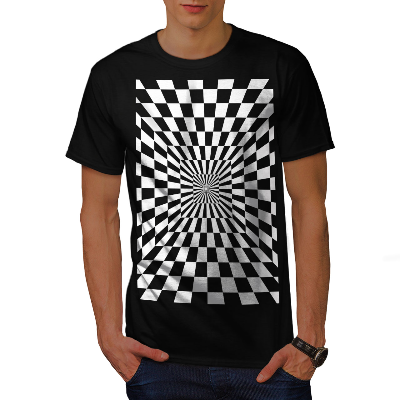Wellcoda Square Illusion Pattern Mens T-shirt, Trick Graphic Design ...