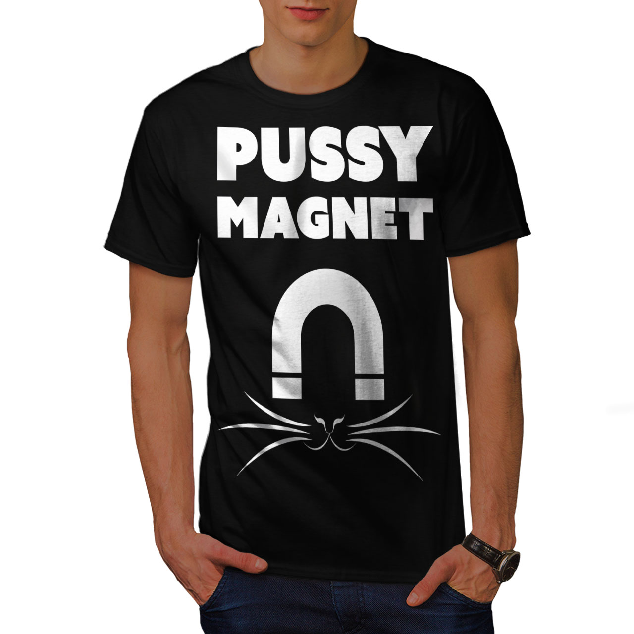 Wellcoda Pussy Magnet Cool Mens T Shirt Magnet Graphic Design Printed 