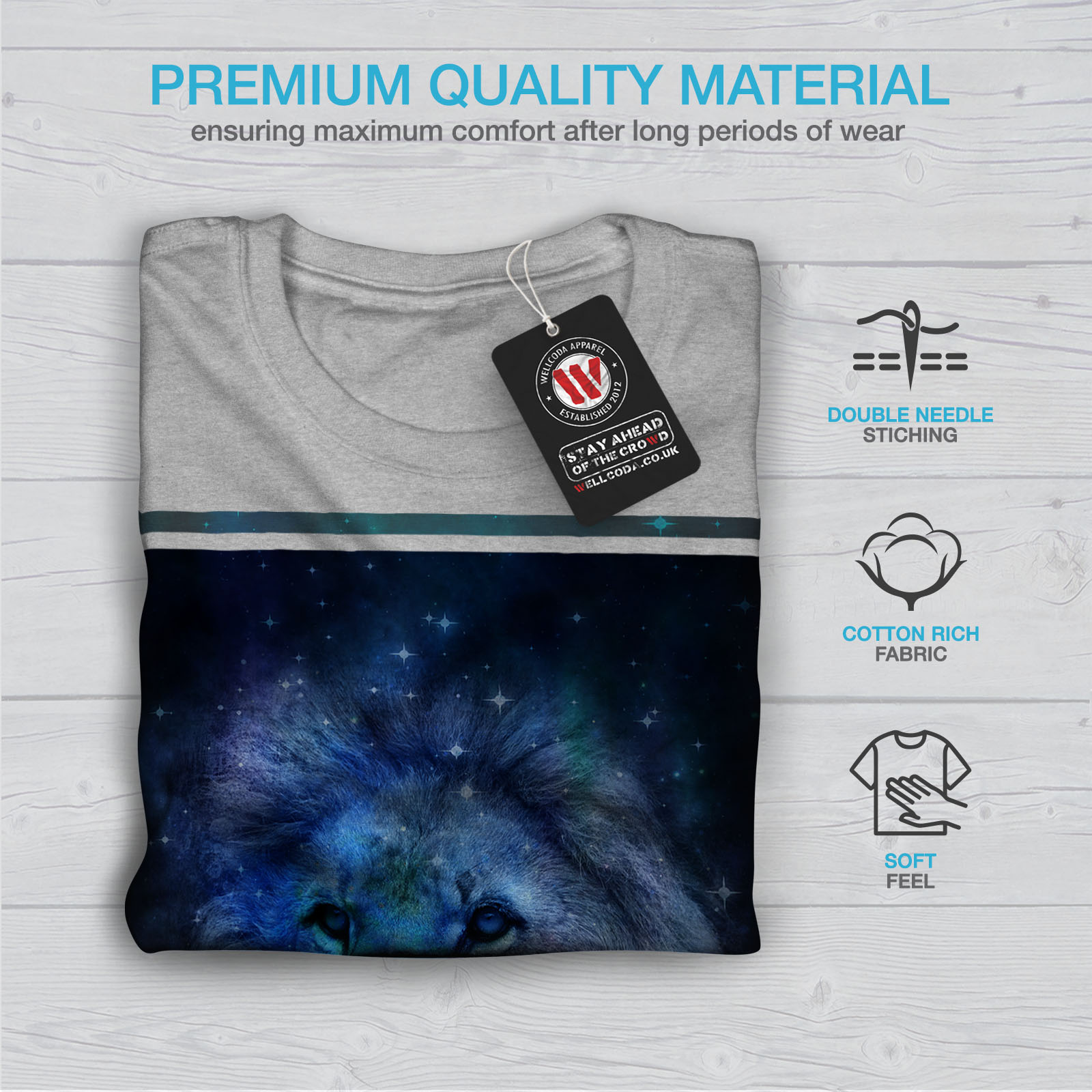 Wellcoda Sky León Cara Luna Hombre Camiseta Camiseta Impresa Diseño Gráfico de sueño