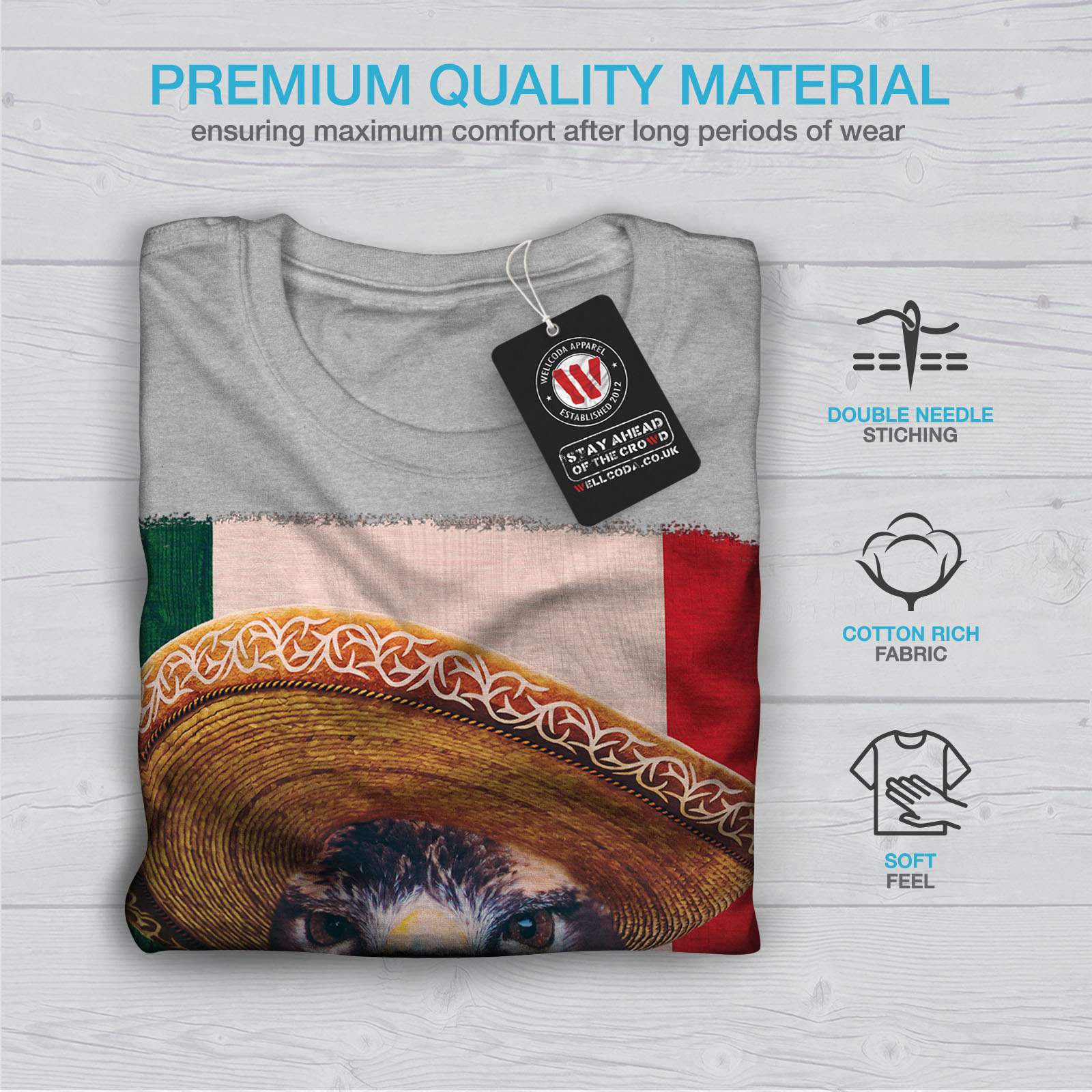 Wellcoda Eagle Bird Sombrero Mens T-shirt Mexico Graphic Design Printed Tee 