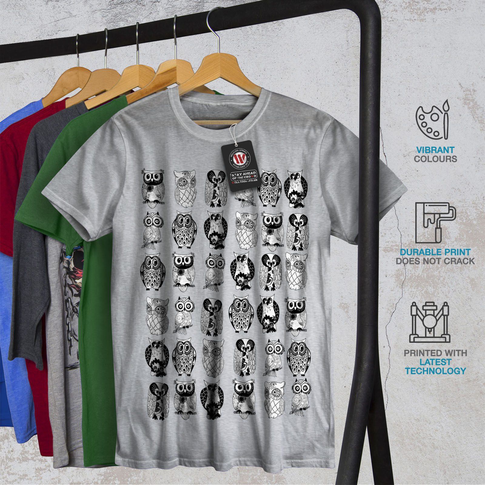 Wellcoda Multiple Owl Funny Mens T-shirt Bird Graphic Design Printed Tee